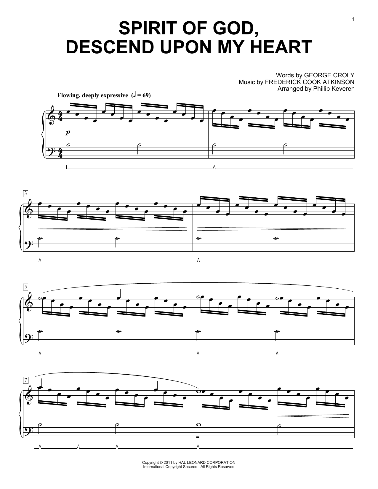 Download George Croly Spirit Of God, Descend Upon My Heart Sheet Music and learn how to play Piano PDF digital score in minutes