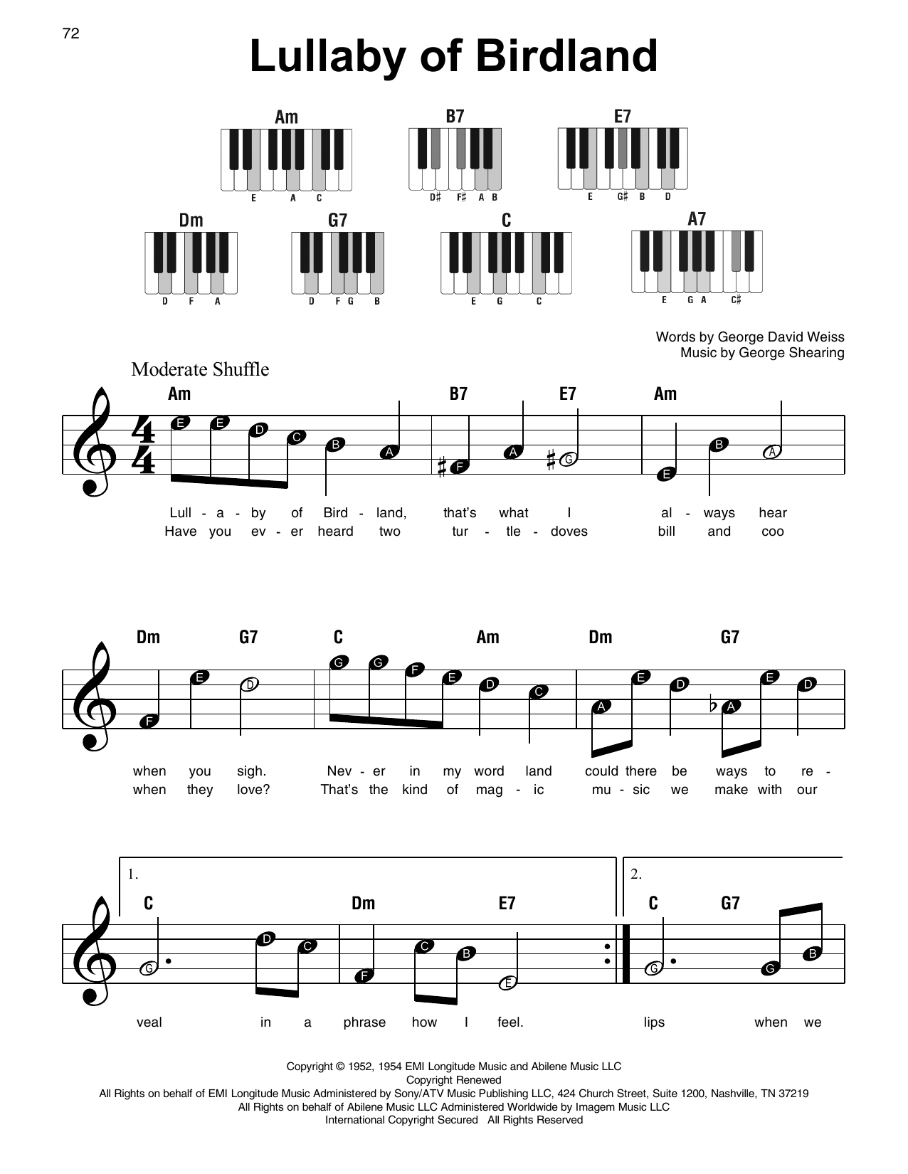Download George David Weiss Lullaby Of Birdland Sheet Music and learn how to play Super Easy Piano PDF digital score in minutes