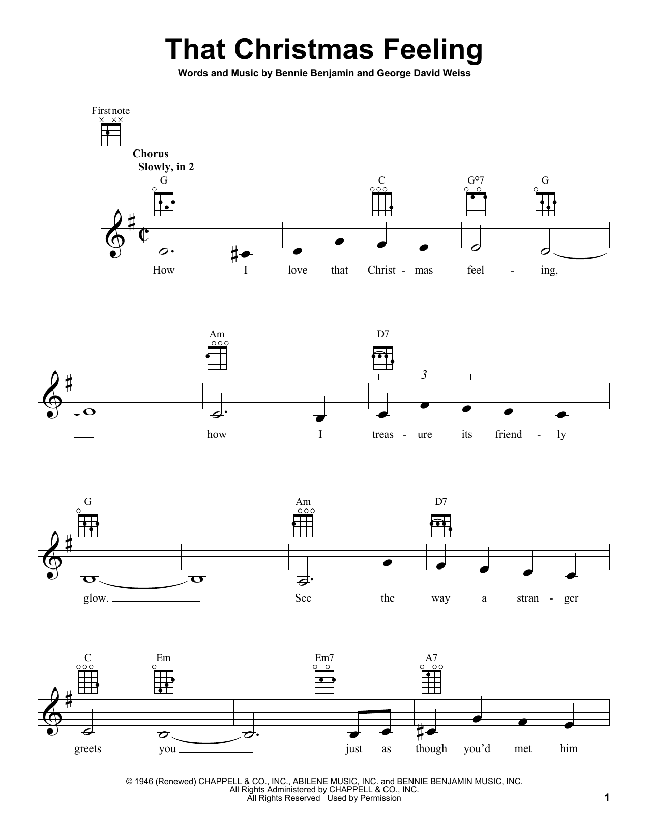 Download George David Weiss That Christmas Feeling Sheet Music and learn how to play Ukulele PDF digital score in minutes