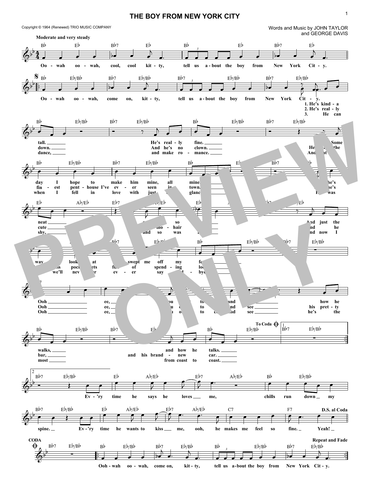 Download George Davis The Boy From New York City Sheet Music and learn how to play Real Book – Melody & Chords PDF digital score in minutes