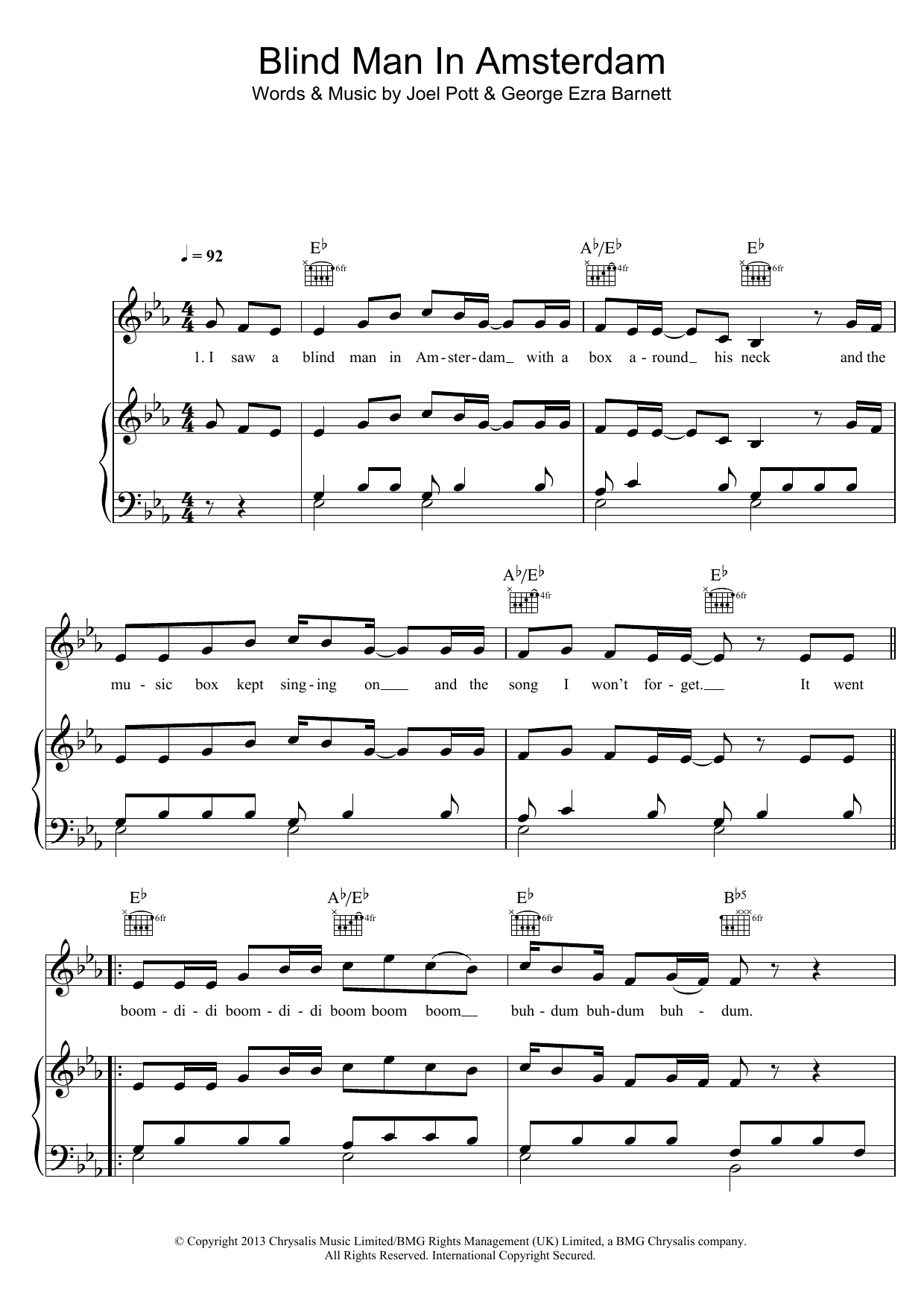 Download George Ezra Blind Man In Amsterdam Sheet Music and learn how to play Piano, Vocal & Guitar (Right-Hand Melody) PDF digital score in minutes