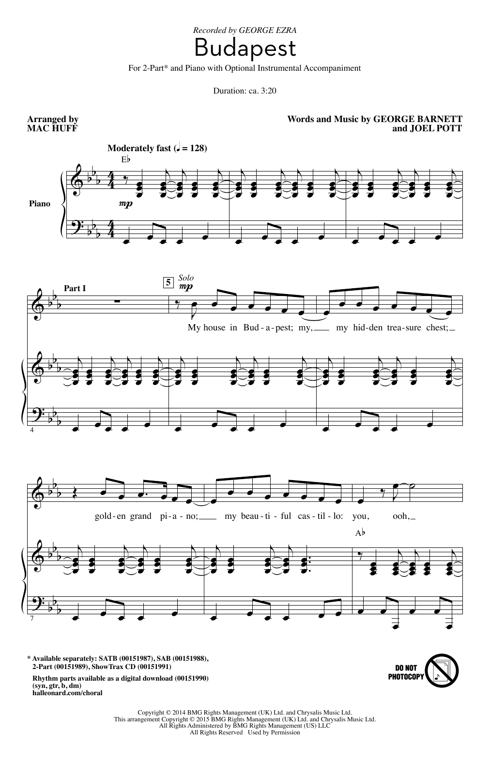 Download George Ezra Budapest (arr. Mac Huff) Sheet Music and learn how to play SATB PDF digital score in minutes