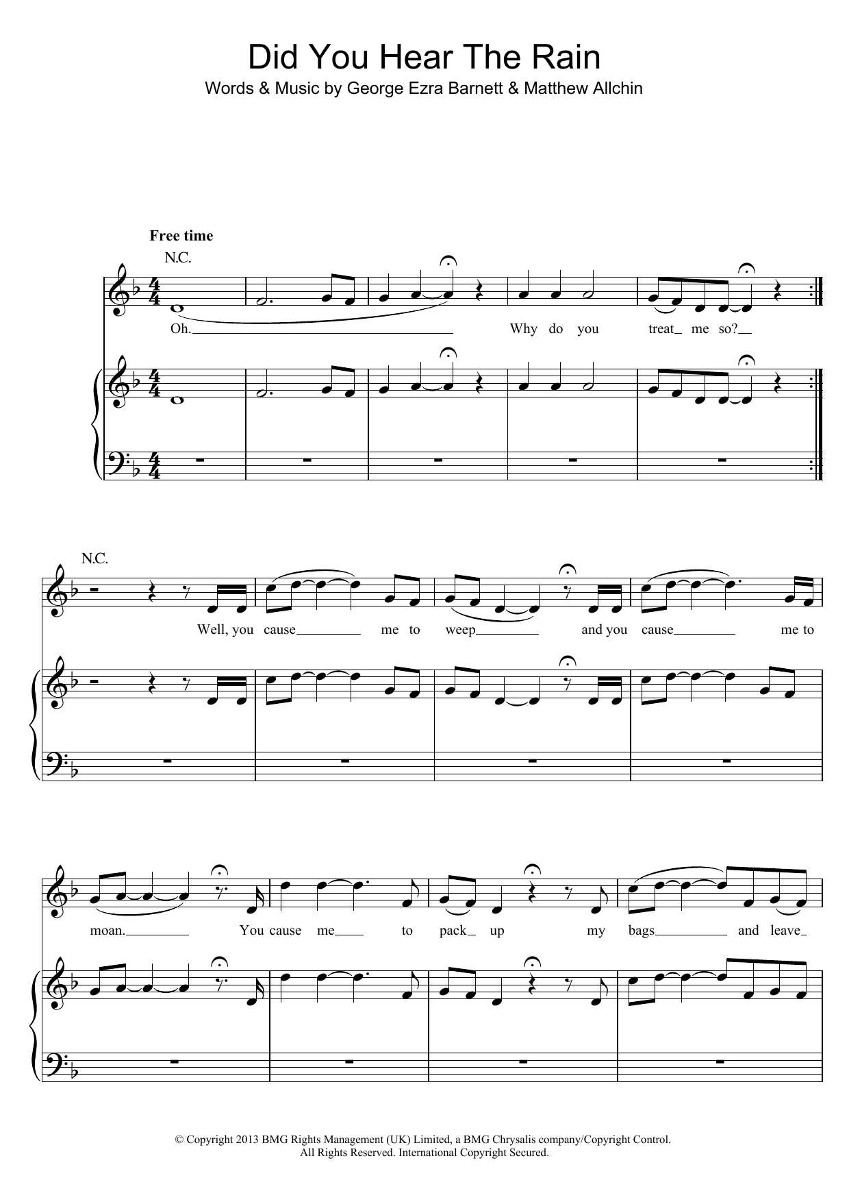 Download George Ezra Did You Hear The Rain? Sheet Music and learn how to play Piano, Vocal & Guitar (Right-Hand Melody) PDF digital score in minutes