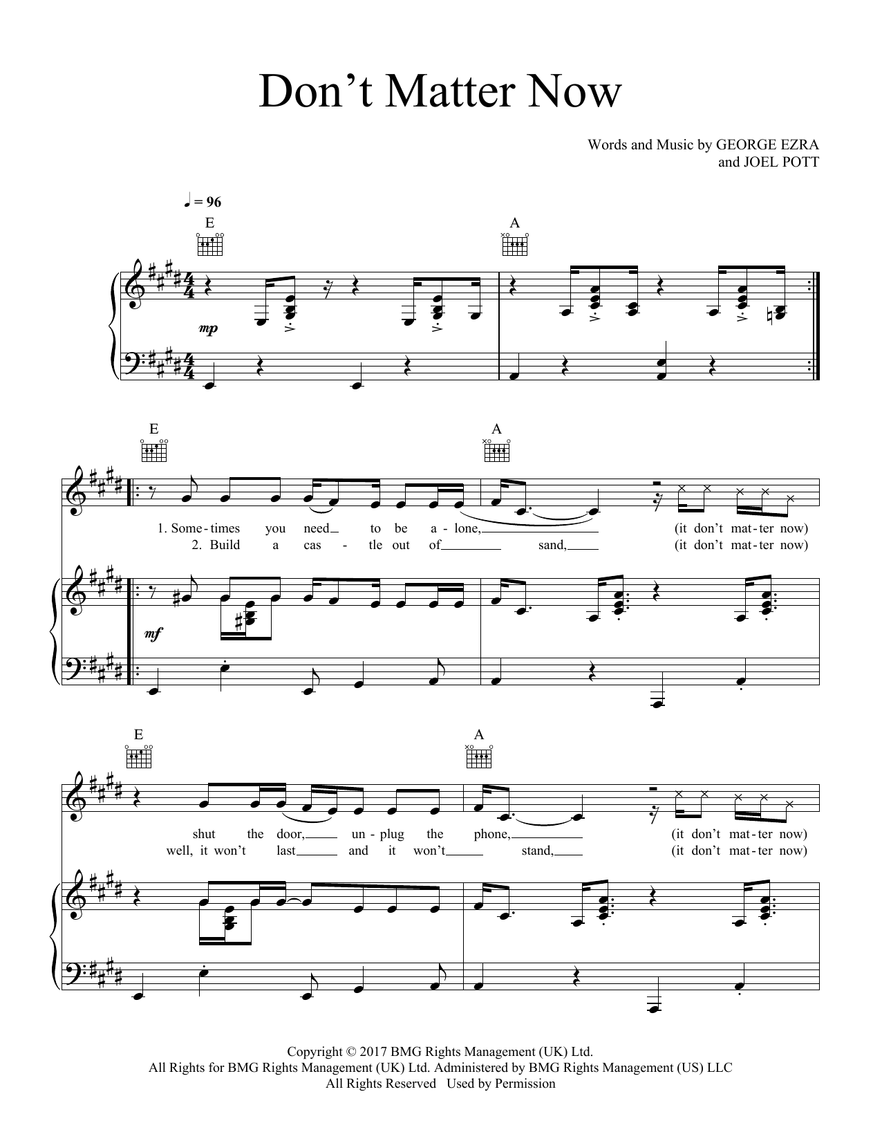 Download George Ezra Don't Matter Now Sheet Music and learn how to play Keyboard PDF digital score in minutes