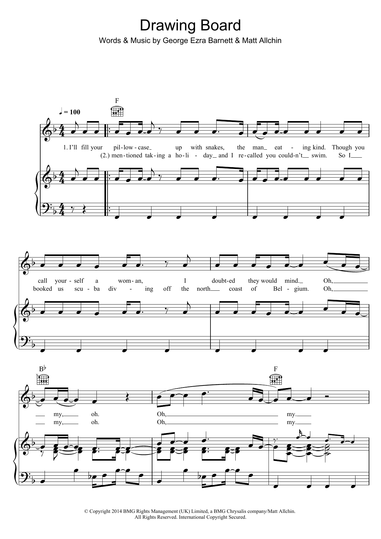 Download George Ezra Drawing Board Sheet Music and learn how to play Piano, Vocal & Guitar (Right-Hand Melody) PDF digital score in minutes