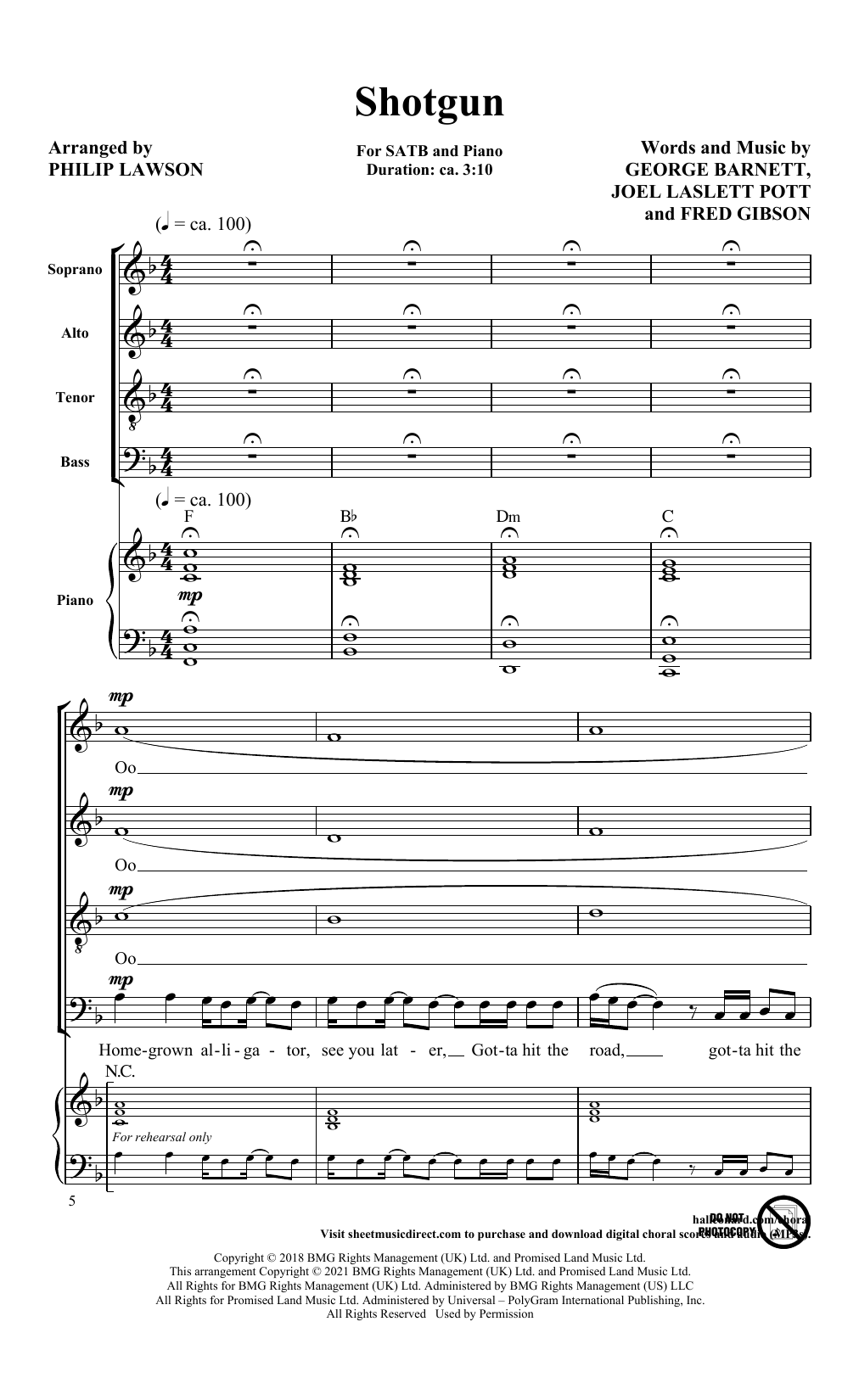Download George Ezra Shotgun (arr. Philip Lawson) Sheet Music and learn how to play SATB Choir PDF digital score in minutes