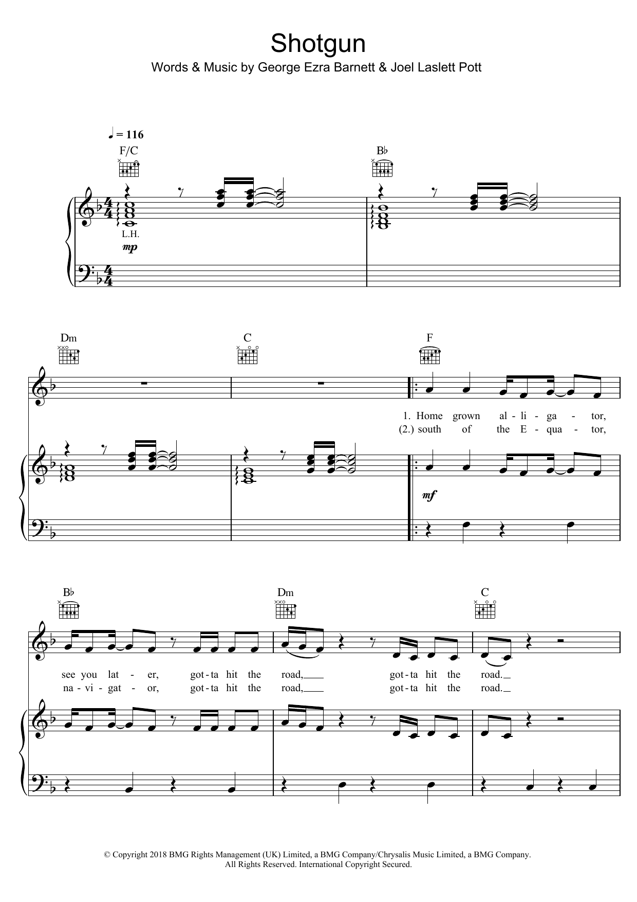 Download George Ezra Shotgun Sheet Music and learn how to play Piano, Vocal & Guitar (Right-Hand Melody) PDF digital score in minutes