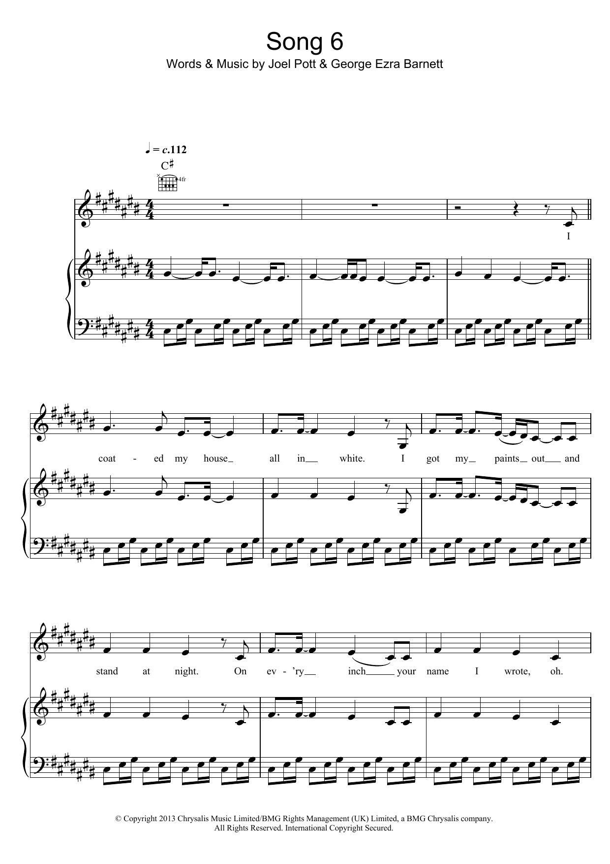 Download George Ezra Song 6 Sheet Music and learn how to play Piano, Vocal & Guitar (Right-Hand Melody) PDF digital score in minutes
