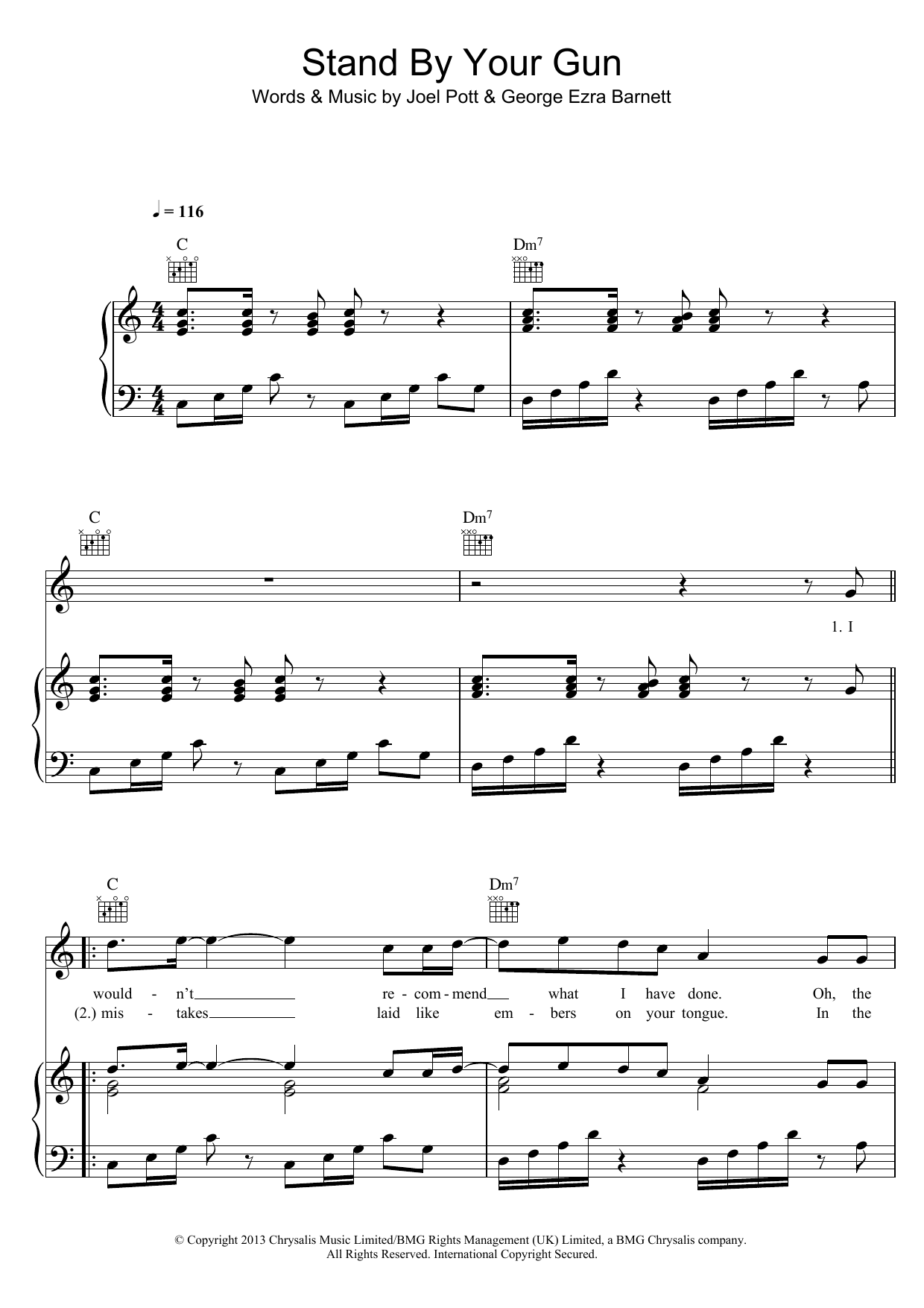 Download George Ezra Stand By Your Gun Sheet Music and learn how to play Piano, Vocal & Guitar (Right-Hand Melody) PDF digital score in minutes
