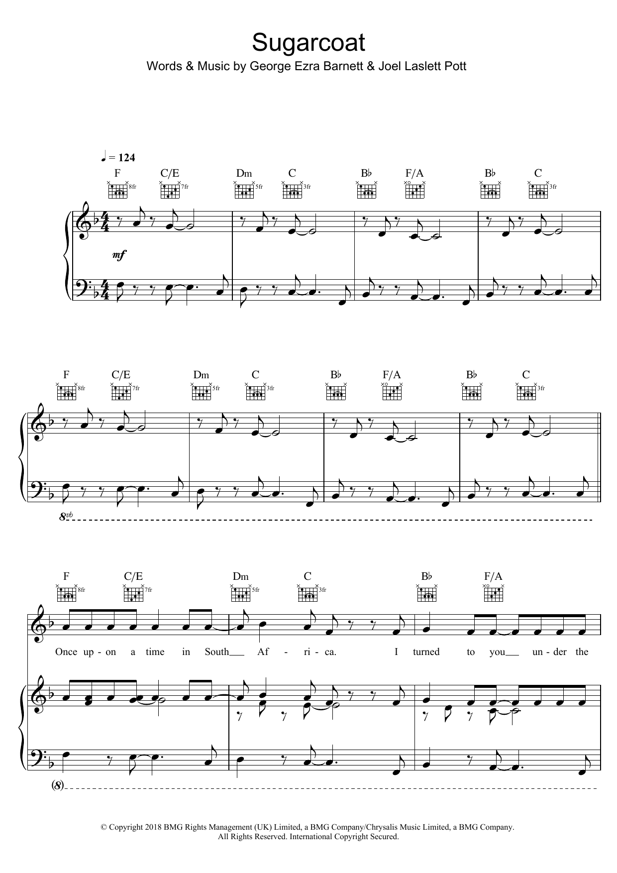 Download George Ezra Sugarcoat Sheet Music and learn how to play Piano, Vocal & Guitar PDF digital score in minutes