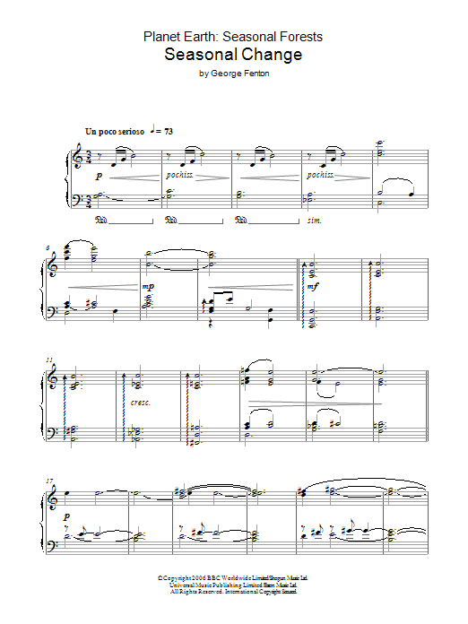Download George Fenton Planet Earth: Seasonal Change Sheet Music and learn how to play Piano PDF digital score in minutes