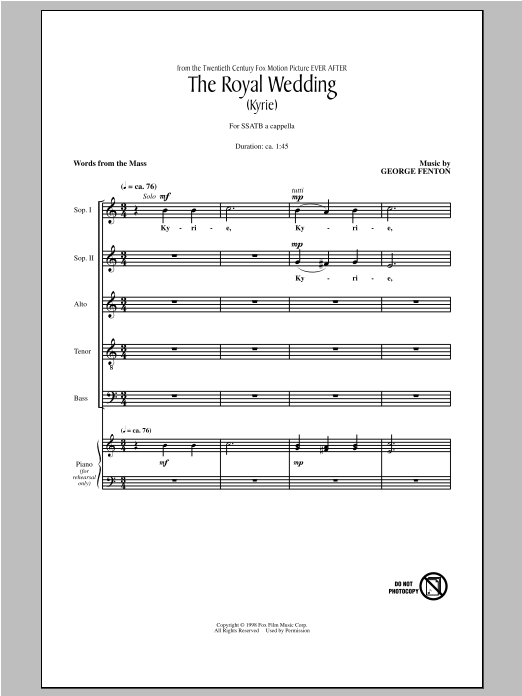 Download George Fenton The Royal Wedding (Kyrie) Sheet Music and learn how to play SATB PDF digital score in minutes