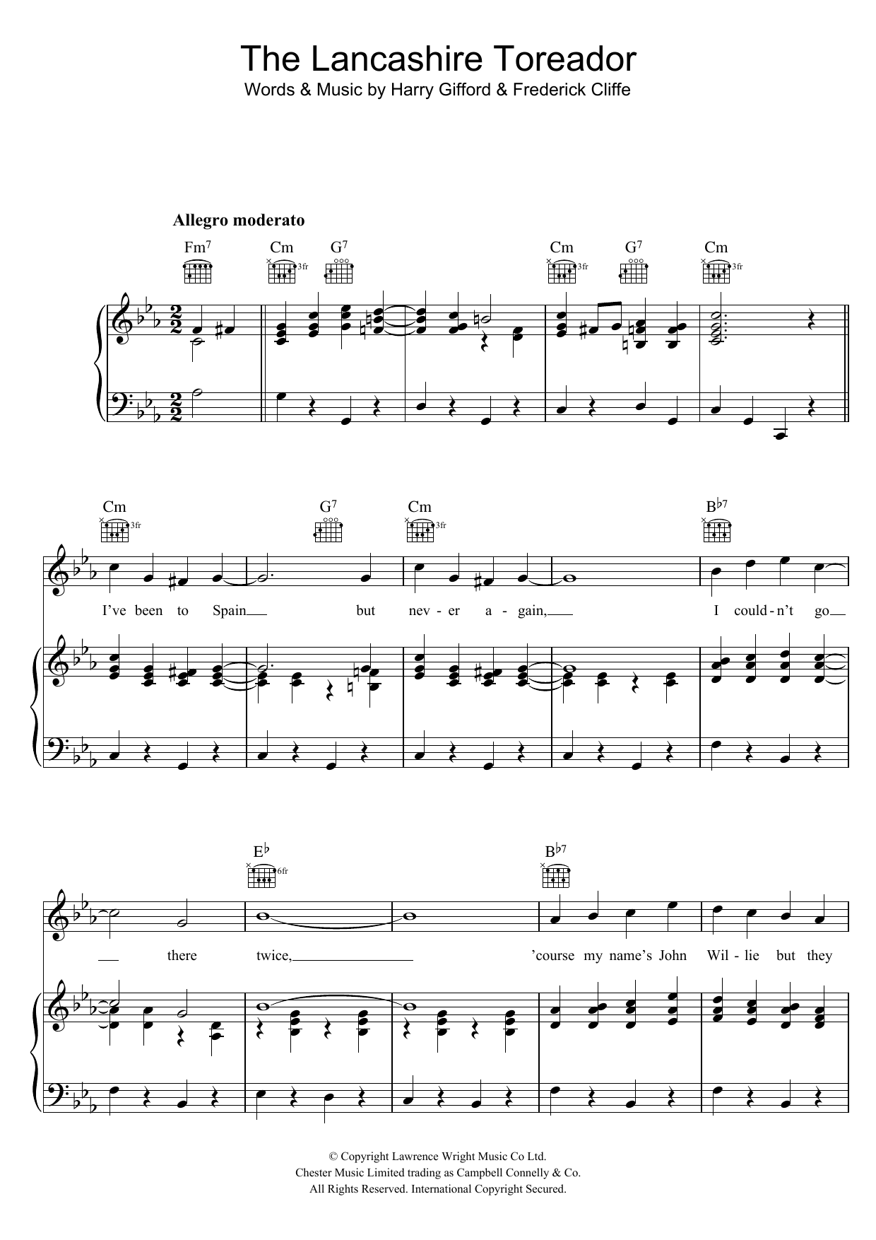 Download George Formby The Lancashire Toreador Sheet Music and learn how to play Piano, Vocal & Guitar (Right-Hand Melody) PDF digital score in minutes