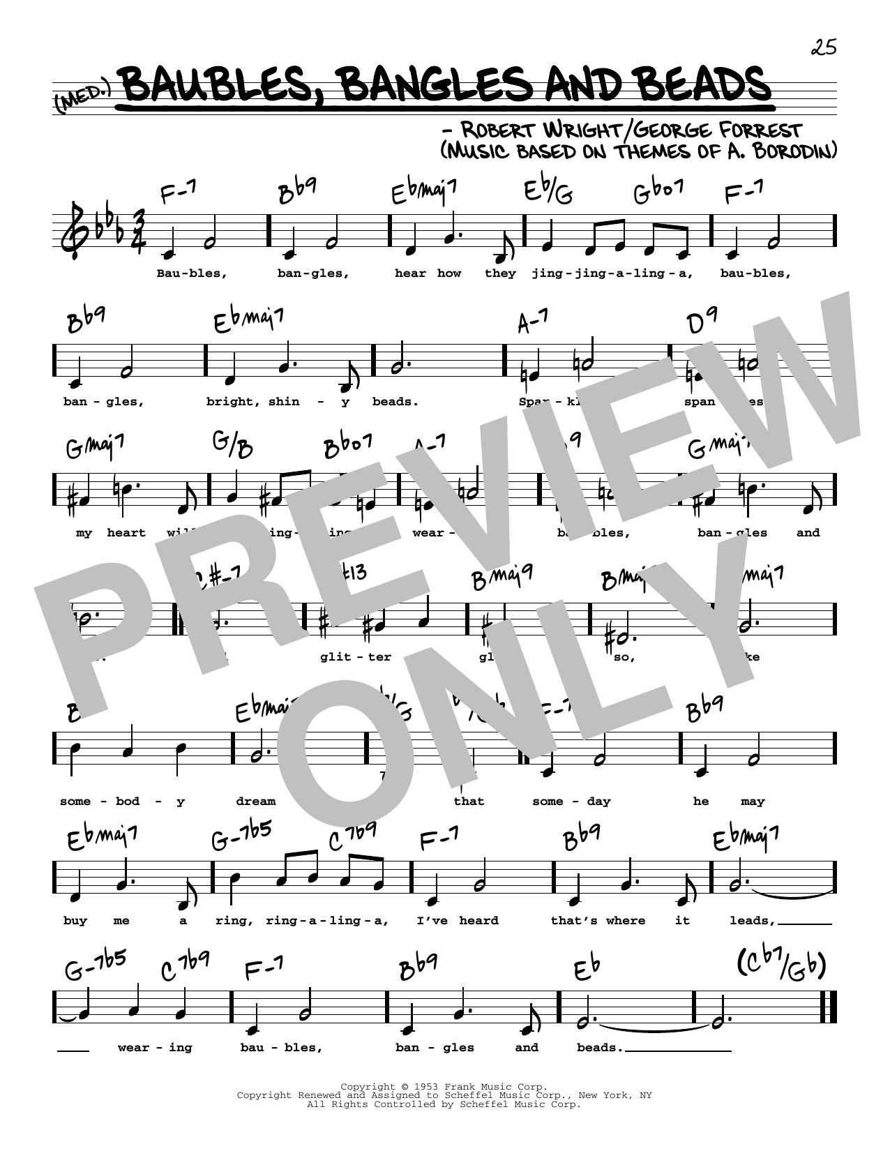 Download George Forrest Baubles, Bangles And Beads (Low Voice) Sheet Music and learn how to play Real Book – Melody, Lyrics & Chords PDF digital score in minutes