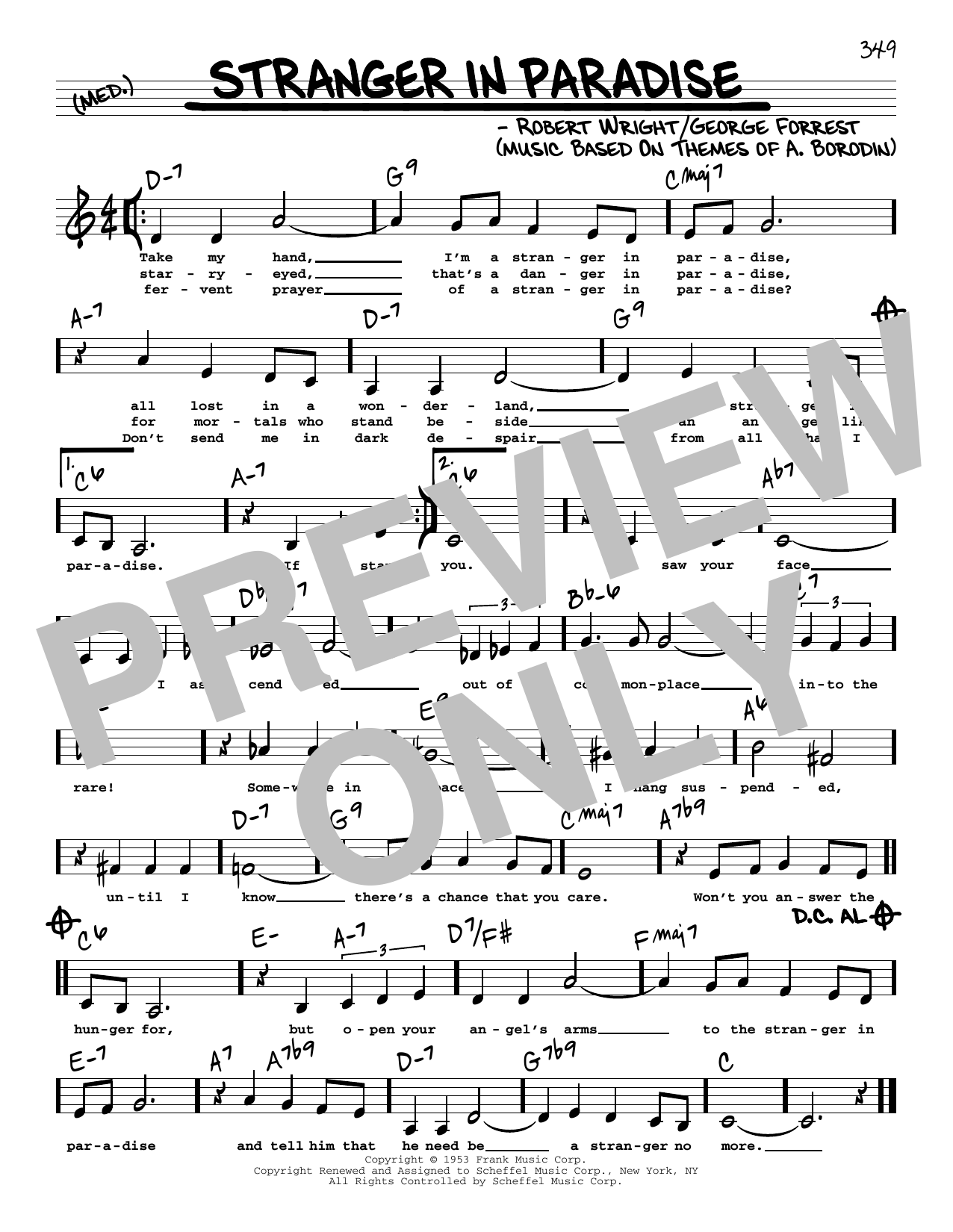Download George Forrest Stranger In Paradise (Low Voice) Sheet Music and learn how to play Real Book – Melody, Lyrics & Chords PDF digital score in minutes