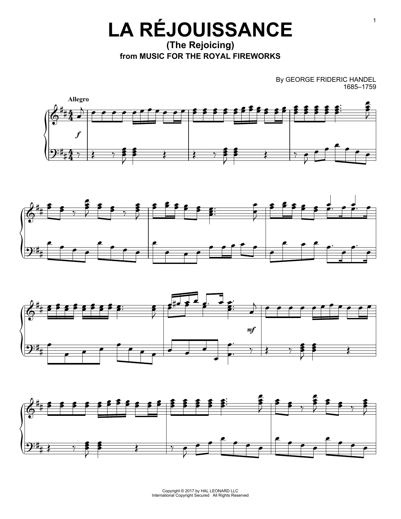 Download George Frederic Handel La Rejouissance Sheet Music and learn how to play Piano PDF digital score in minutes