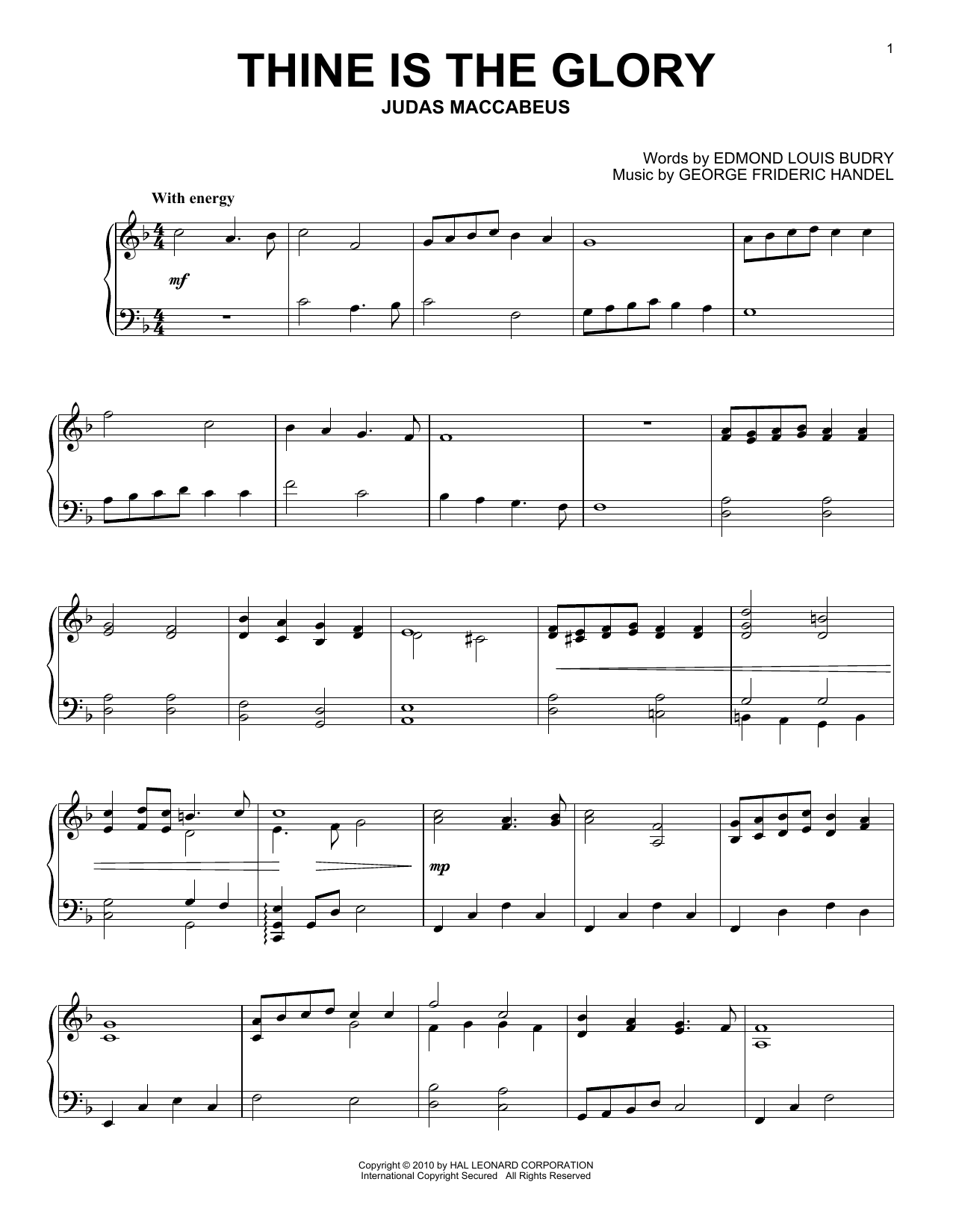 Download George Frideric Handel Thine Is The Glory Sheet Music and learn how to play Piano PDF digital score in minutes