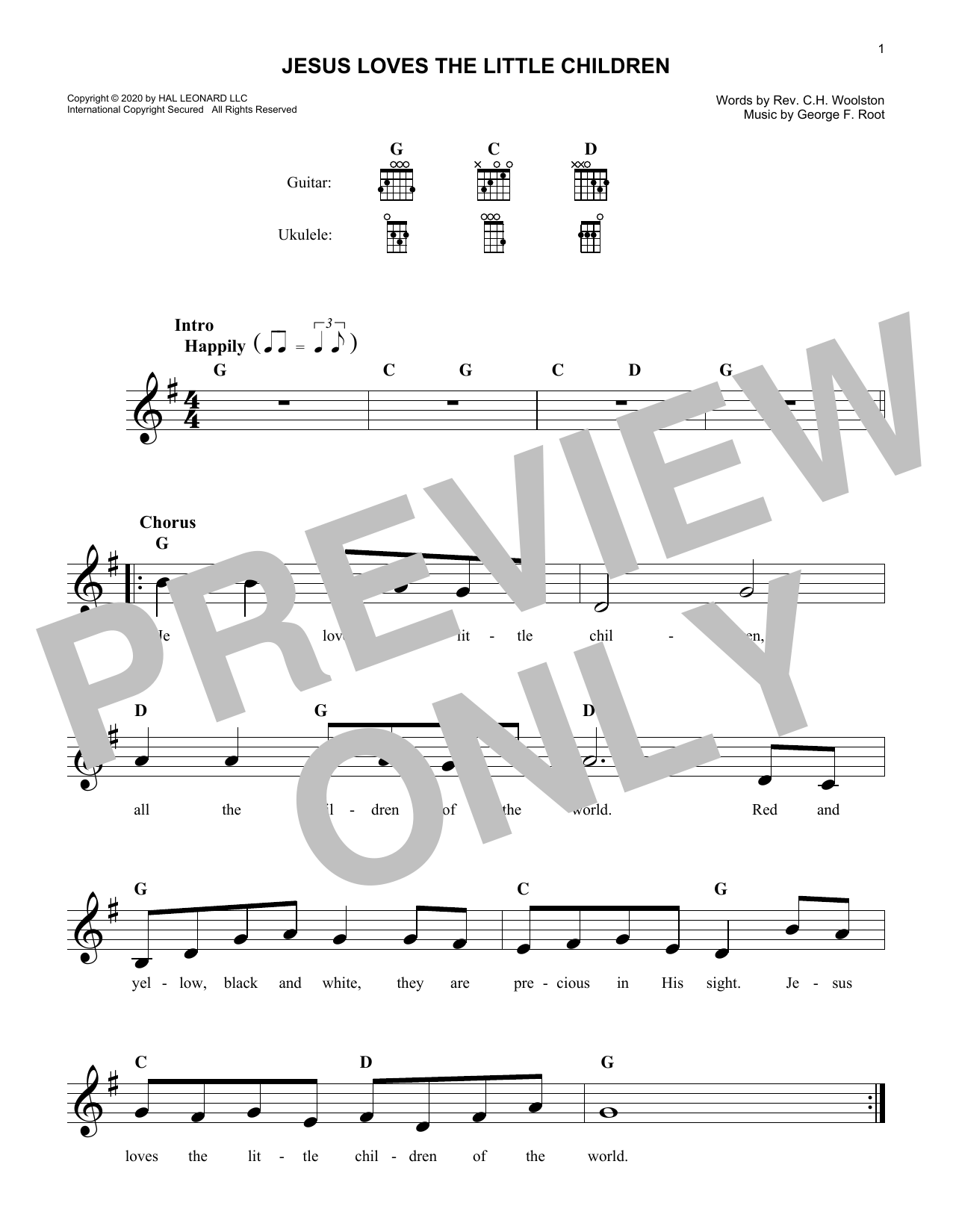 Download George F. Root Jesus Loves The Little Children Sheet Music and learn how to play Piano, Vocal & Guitar Chords (Right-Hand Melody) PDF digital score in minutes