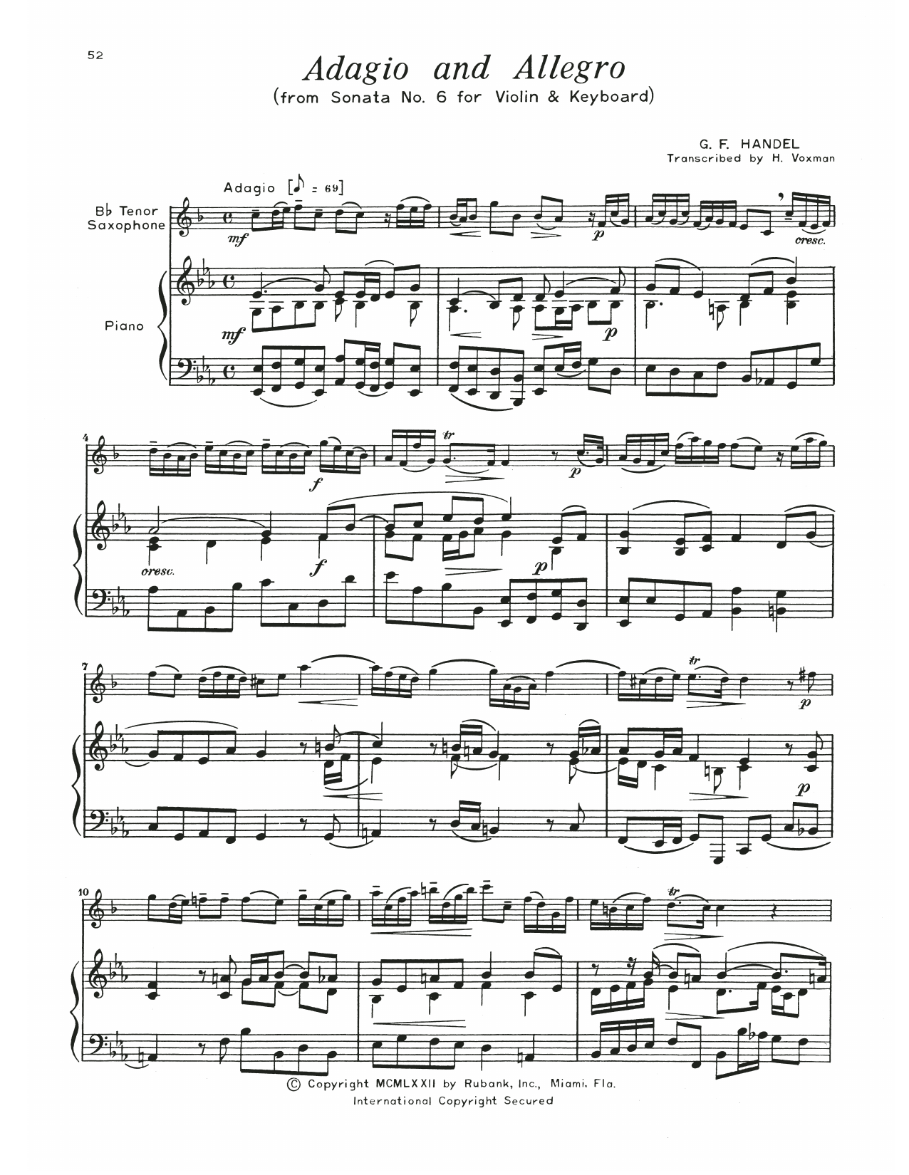 Download George Frideric Handel Adagio And Allegro Sheet Music and learn how to play Tenor Sax and Piano PDF digital score in minutes