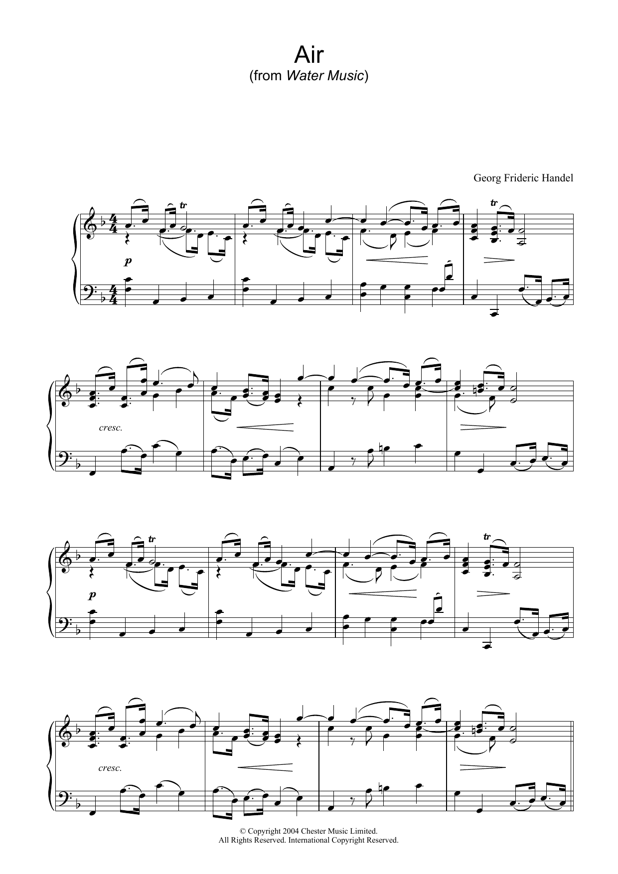 Download George Frideric Handel Air (from The Water Music Suite) Sheet Music and learn how to play Piano PDF digital score in minutes
