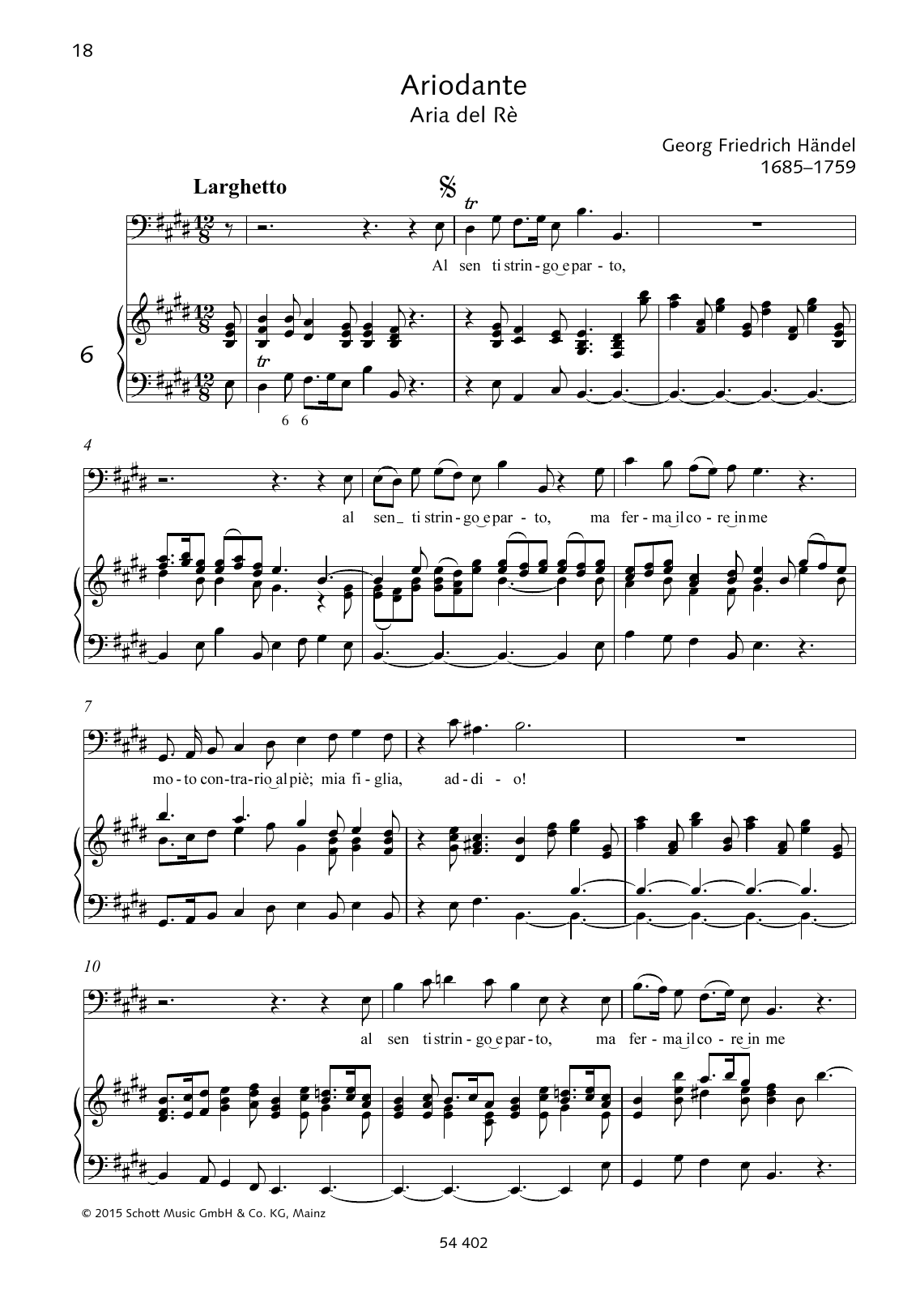 Download George Frideric Handel Al sen ti stringo e parto Sheet Music and learn how to play Piano & Vocal PDF digital score in minutes