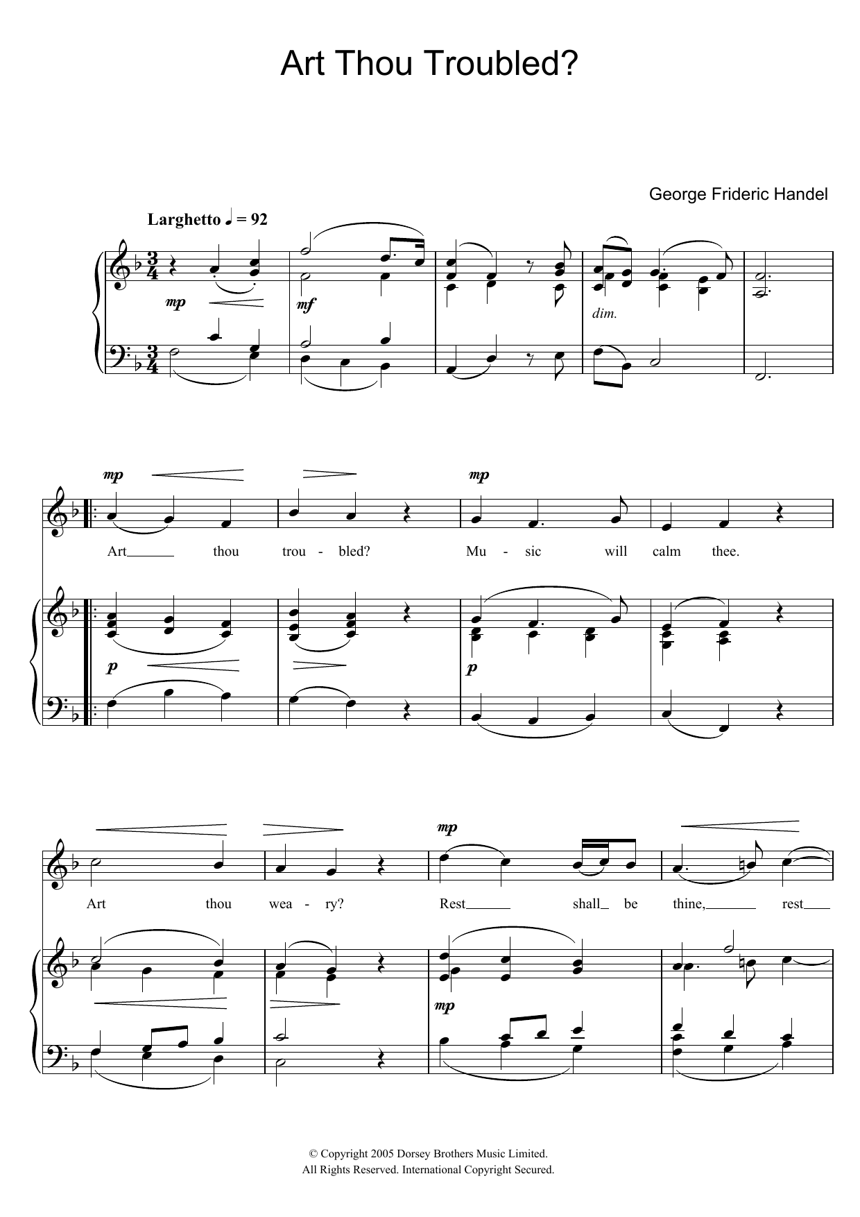 Download George Frideric Handel Art Thou Troubled? (from Rodelinda) Sheet Music and learn how to play Easy Piano PDF digital score in minutes