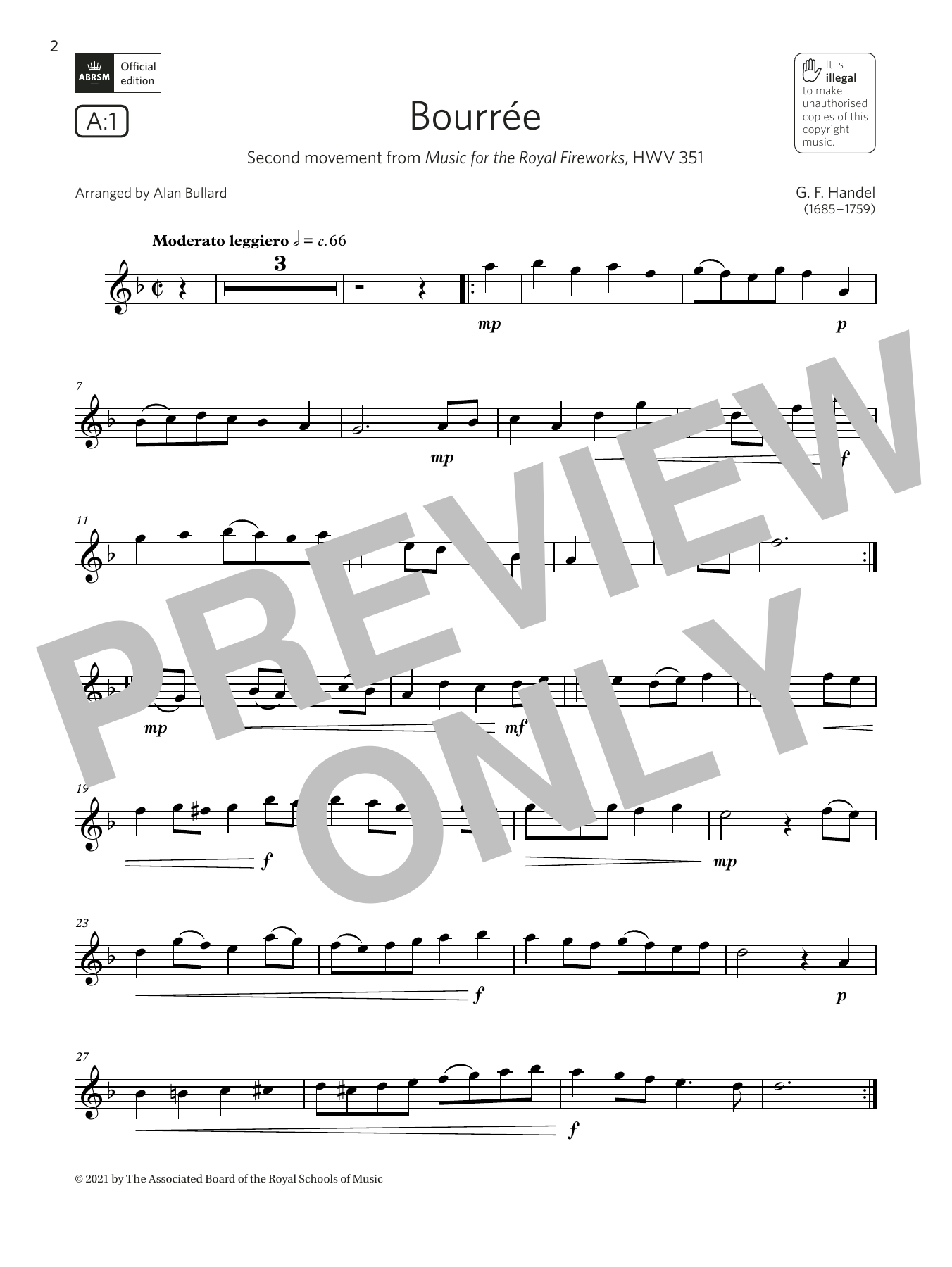 Download George Frideric Handel Bourrée (from Music for the Royal Fireworks)(Grade 2 A1, the ABRSM Saxophone sy Sheet Music and learn how to play Alto Sax Solo PDF digital score in minutes
