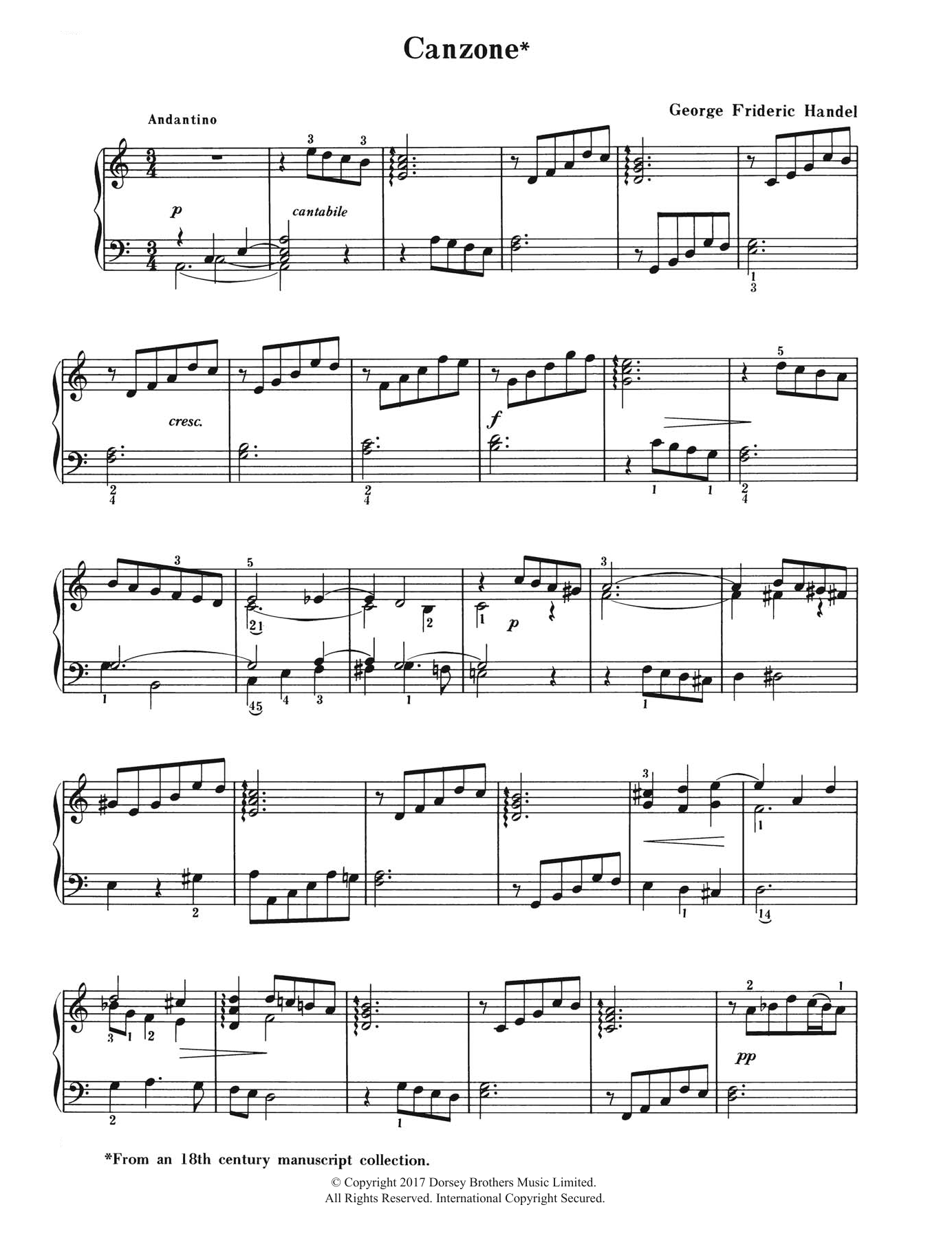 Download George Frideric Handel Canzone Sheet Music and learn how to play Piano PDF digital score in minutes