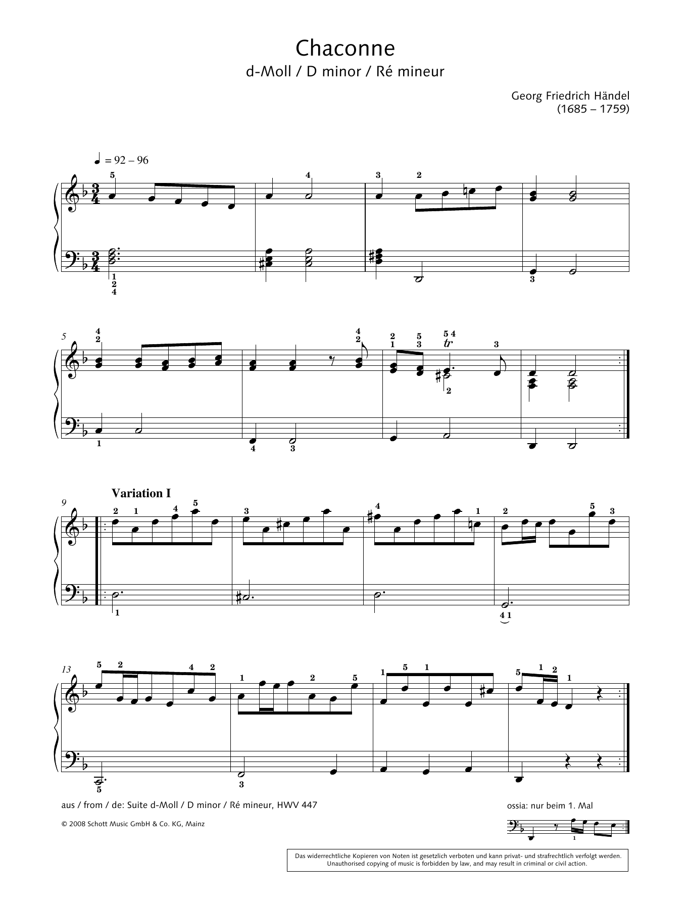 Download George Frideric Handel Chaconne in D Minor Sheet Music and learn how to play Piano Solo PDF digital score in minutes