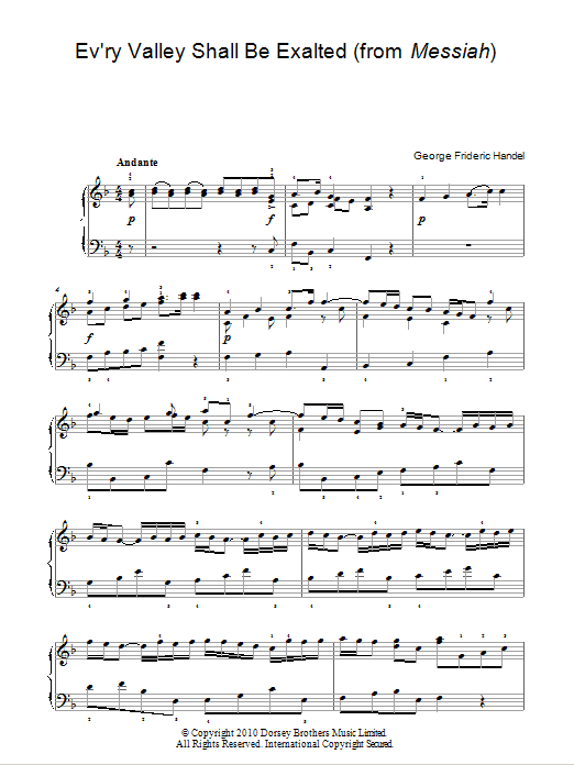 Download George Frideric Handel Ev'ry Valley Shall Be Exalted (from Messiah) Sheet Music and learn how to play Easy Piano PDF digital score in minutes