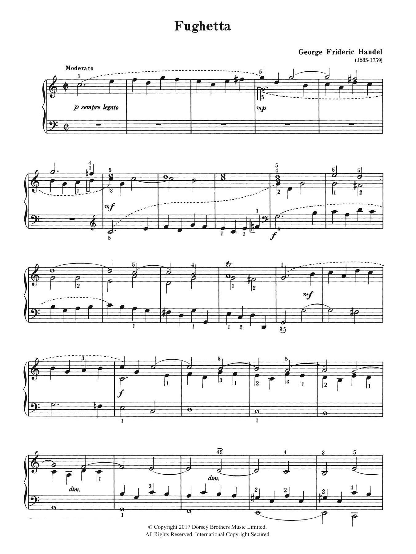 Download George Frideric Handel Fughetta Sheet Music and learn how to play Piano PDF digital score in minutes