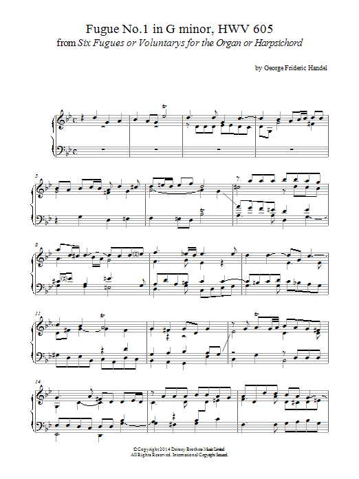 Download George Frideric Handel Fugue No.1 In G Minor (From 6 Fugues) HWV 605 Sheet Music and learn how to play Piano PDF digital score in minutes