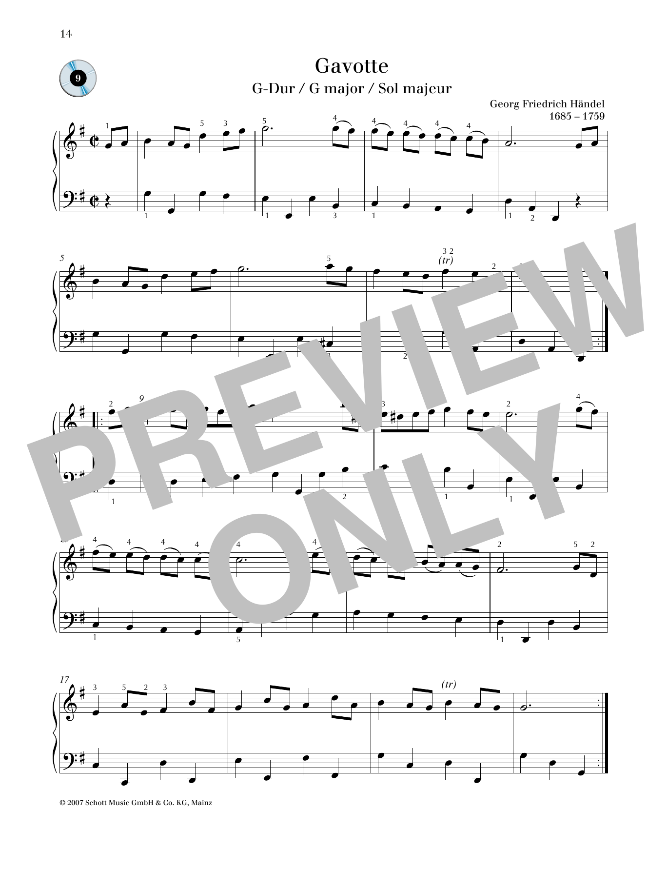 Download George Frideric Handel Gavotte G major Sheet Music and learn how to play Piano Solo PDF digital score in minutes