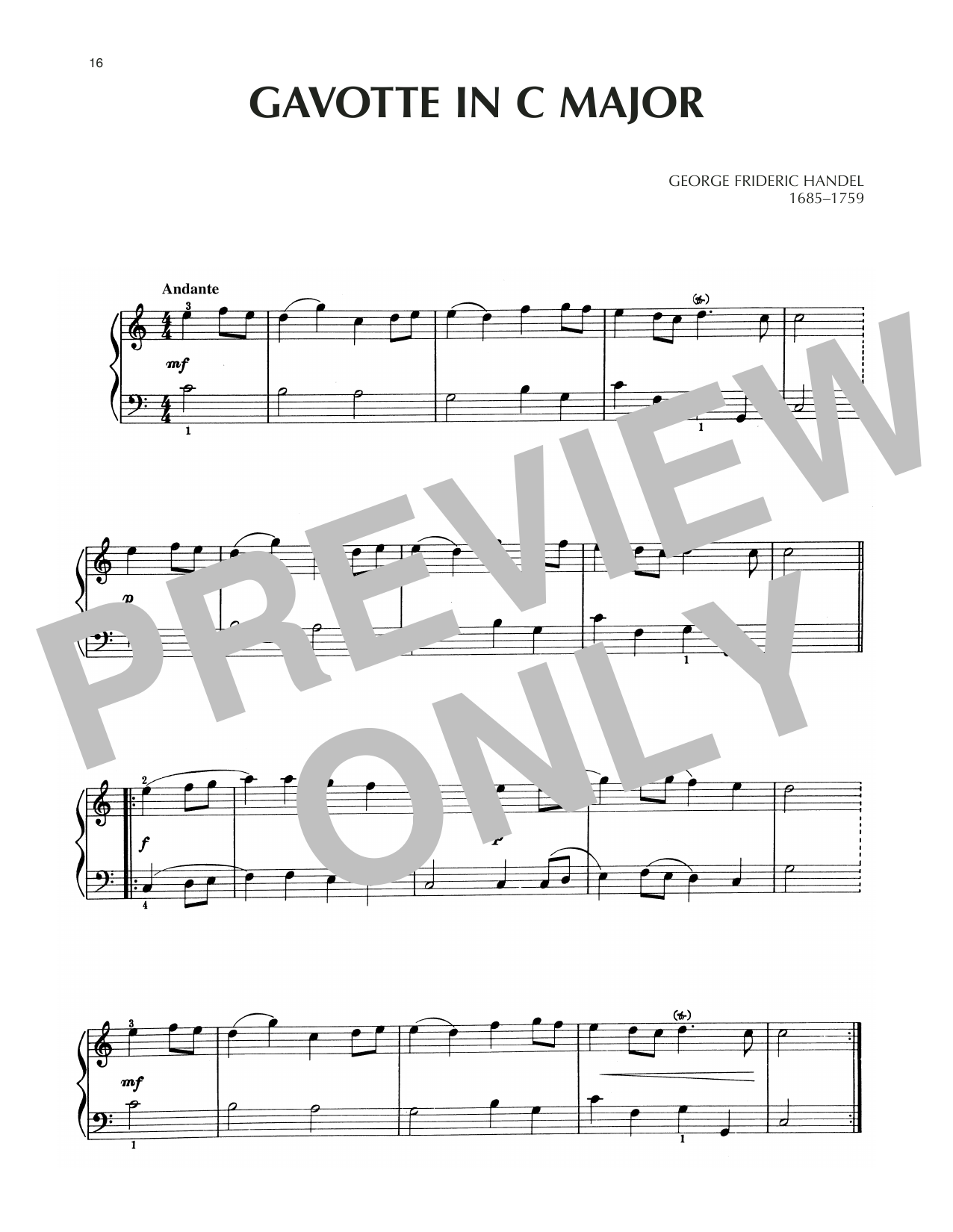 Download George Frideric Handel Gavotte In C Major Sheet Music and learn how to play Piano Solo PDF digital score in minutes