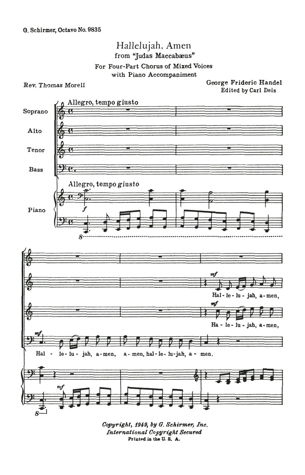 Download George Frideric Handel Hallelujah, Amen (from Judas Maccabaeus) Sheet Music and learn how to play SATB Choir PDF digital score in minutes