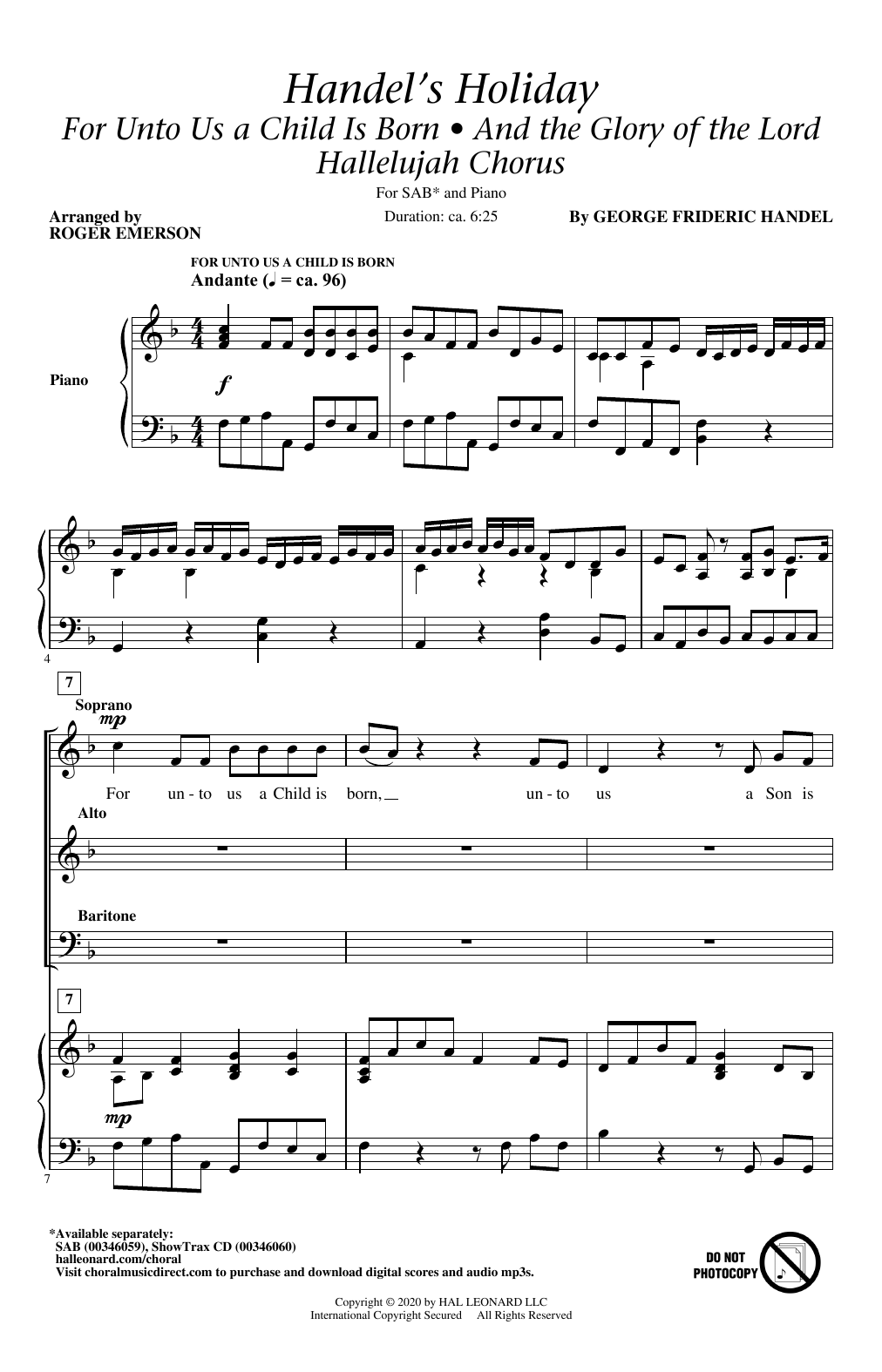 Download George Frideric Handel Handel's Holiday (arr. Roger Emerson) Sheet Music and learn how to play SAB Choir PDF digital score in minutes