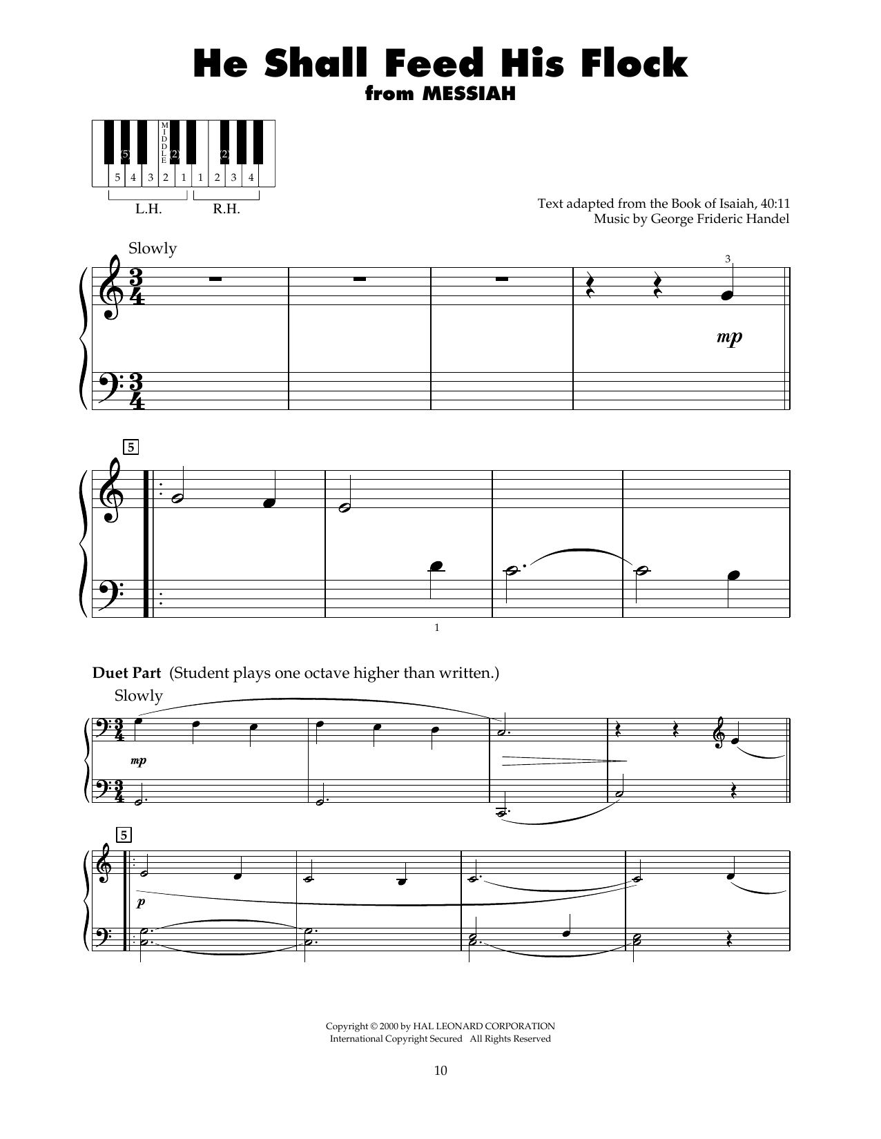 Download George Frideric Handel He Shall Feed His Flock (arr. Carol Klose) Sheet Music and learn how to play 5-Finger Piano PDF digital score in minutes