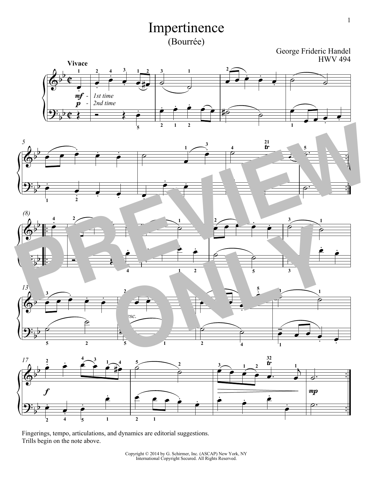 Download George Frideric Handel Impertinence, HWV 494 Sheet Music and learn how to play Piano PDF digital score in minutes