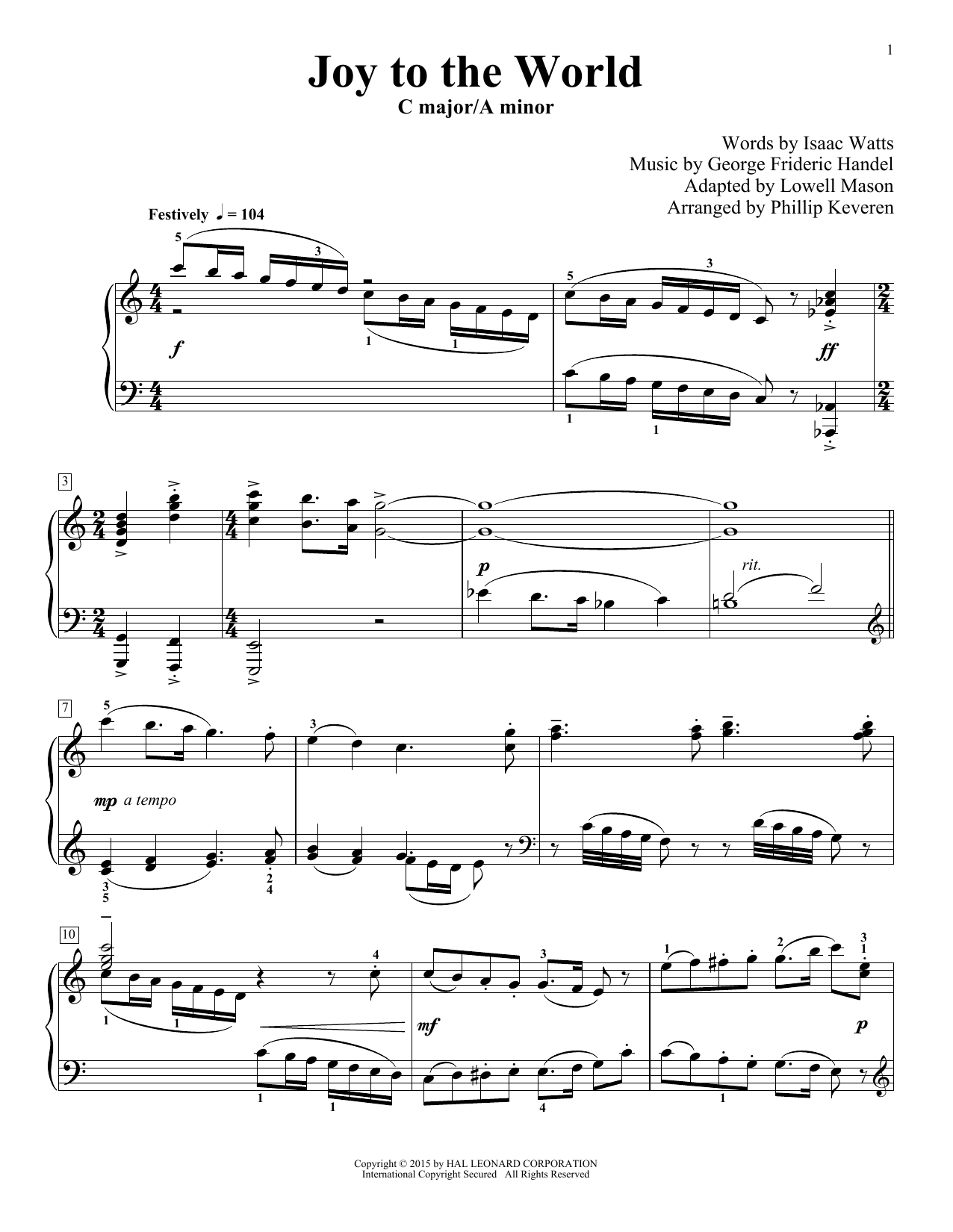 Download George Frideric Handel Joy To The World (arr. Phillip Keveren) Sheet Music and learn how to play Easy Piano Solo PDF digital score in minutes