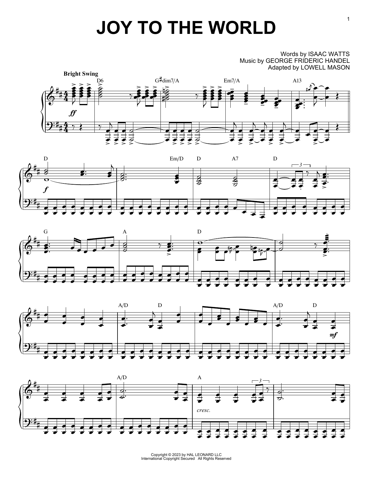 Download George Frideric Handel Joy To The World [Boogie Woogie version] (arr. Brent Edstrom) Sheet Music and learn how to play Piano Solo PDF digital score in minutes