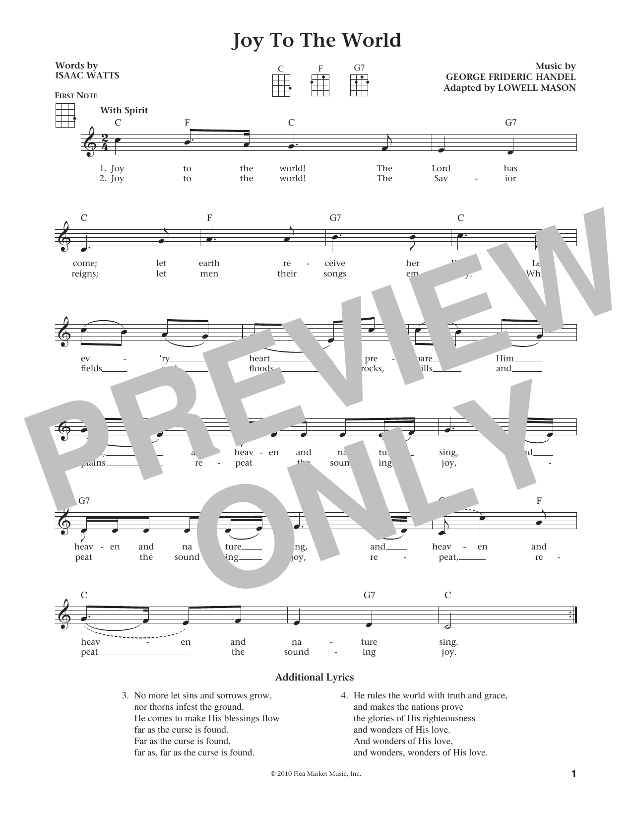 Download George Frideric Handel Joy To The World Sheet Music and learn how to play Ukulele PDF digital score in minutes