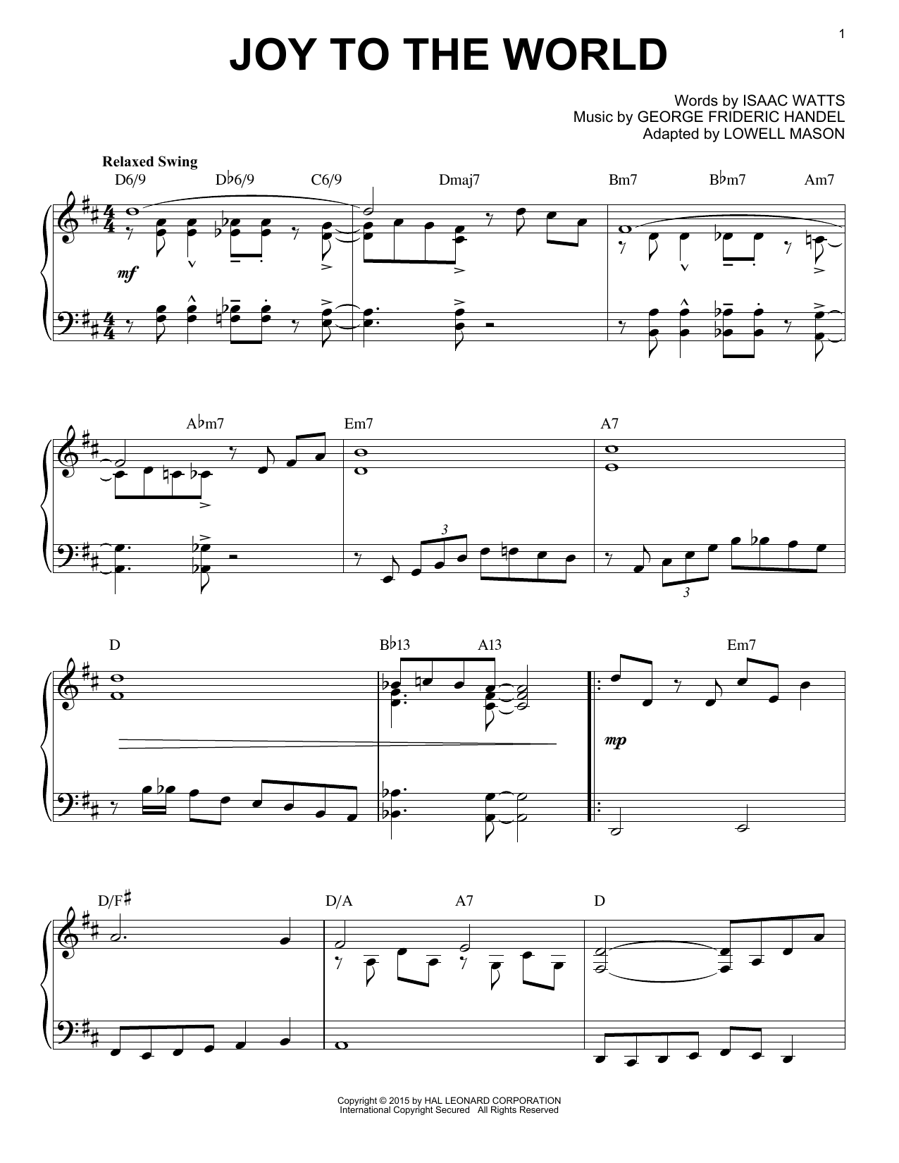 Download George Frideric Handel Joy To The World Sheet Music and learn how to play Piano PDF digital score in minutes