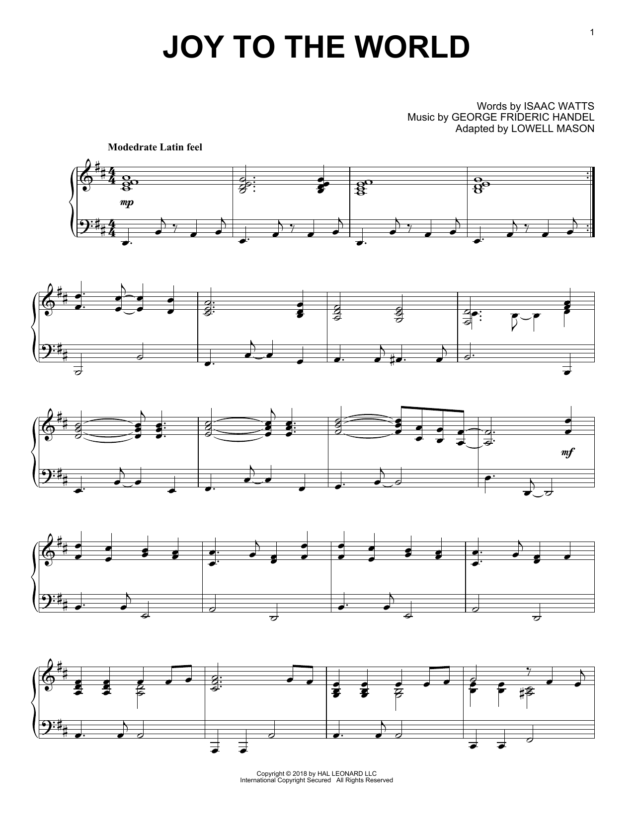 Download George Frideric Handel Joy To The World [Jazz version] Sheet Music and learn how to play Piano Solo PDF digital score in minutes