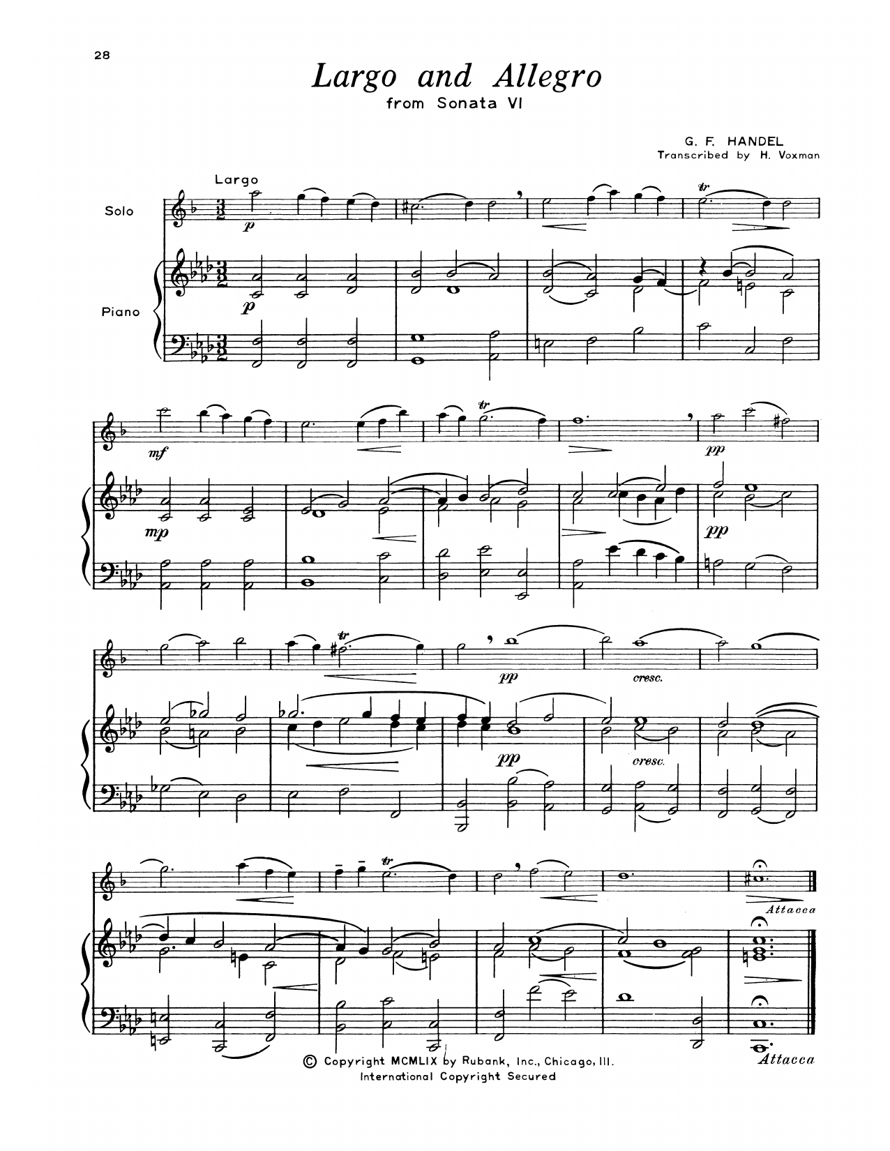 Download George Frideric Handel Largo & Allegro Sheet Music and learn how to play Alto Sax and Piano PDF digital score in minutes