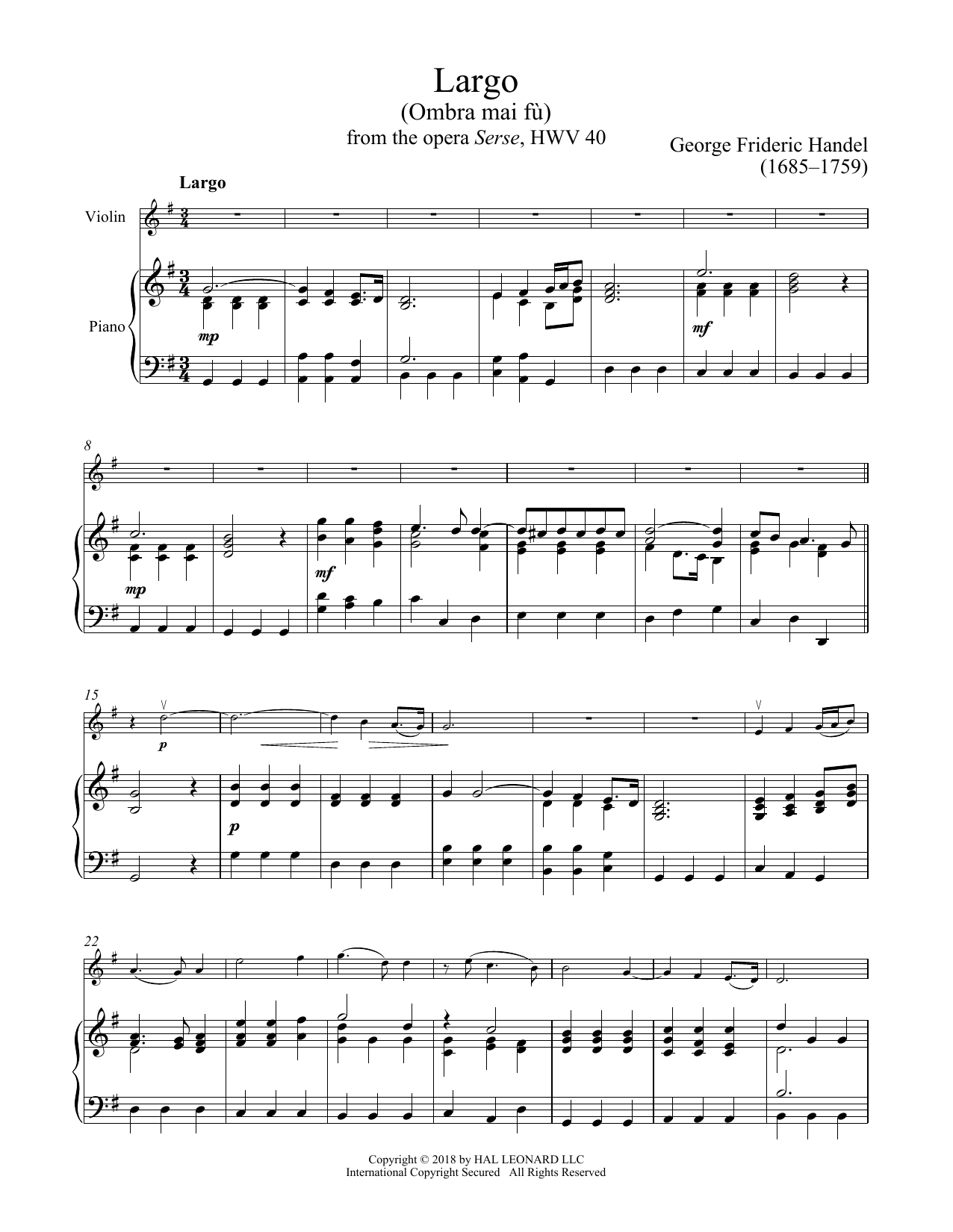 Download George Frideric Handel Ombra Mai Fu Sheet Music and learn how to play Flute and Piano PDF digital score in minutes