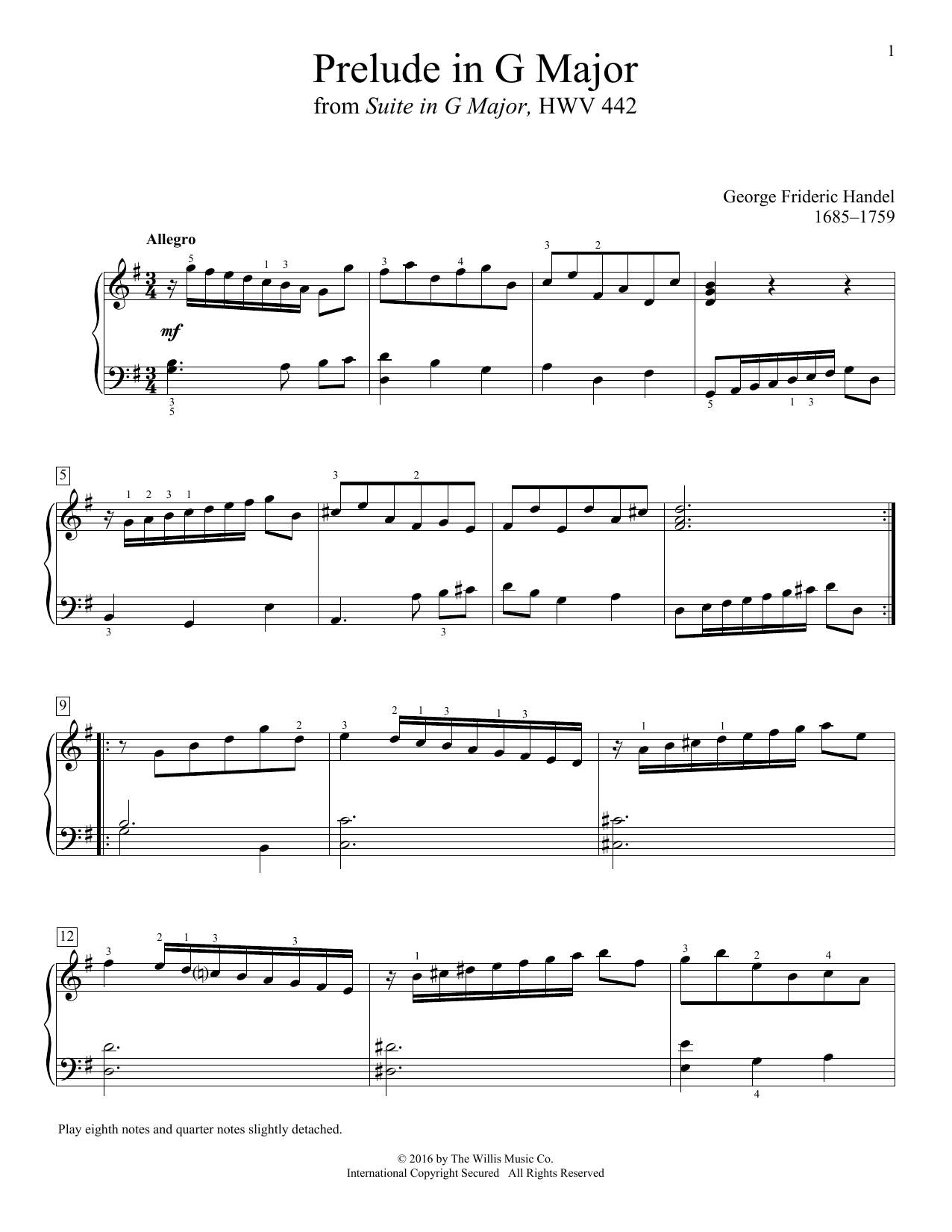 Download George Frideric Handel Prelude In G Major Sheet Music and learn how to play Educational Piano PDF digital score in minutes