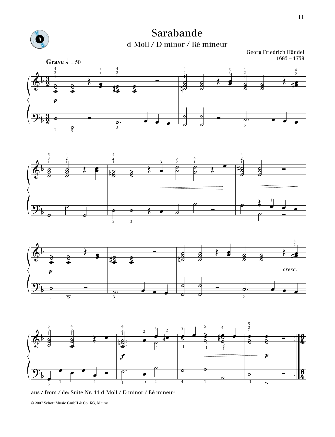 Download George Frideric Handel Sarabande D minor Sheet Music and learn how to play Piano Solo PDF digital score in minutes