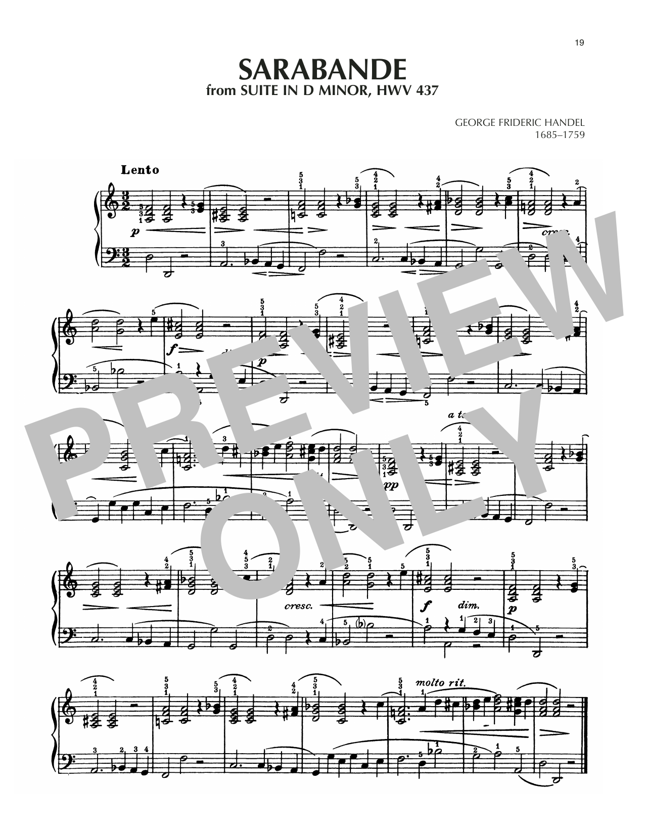 Download George Frideric Handel Sarabande, HWV 437 Sheet Music and learn how to play Piano Solo PDF digital score in minutes