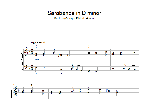 Download George Frideric Handel Sarabande in D minor Sheet Music and learn how to play Easy Piano PDF digital score in minutes
