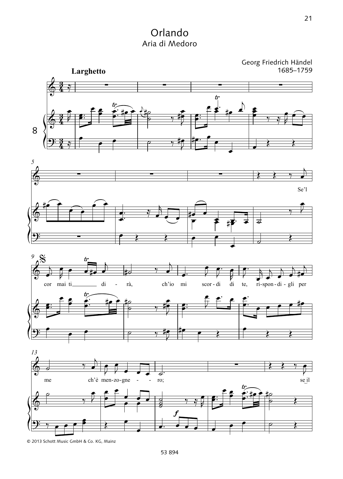 Download George Frideric Handel Se'l cor mai ti dira Sheet Music and learn how to play Piano & Vocal PDF digital score in minutes